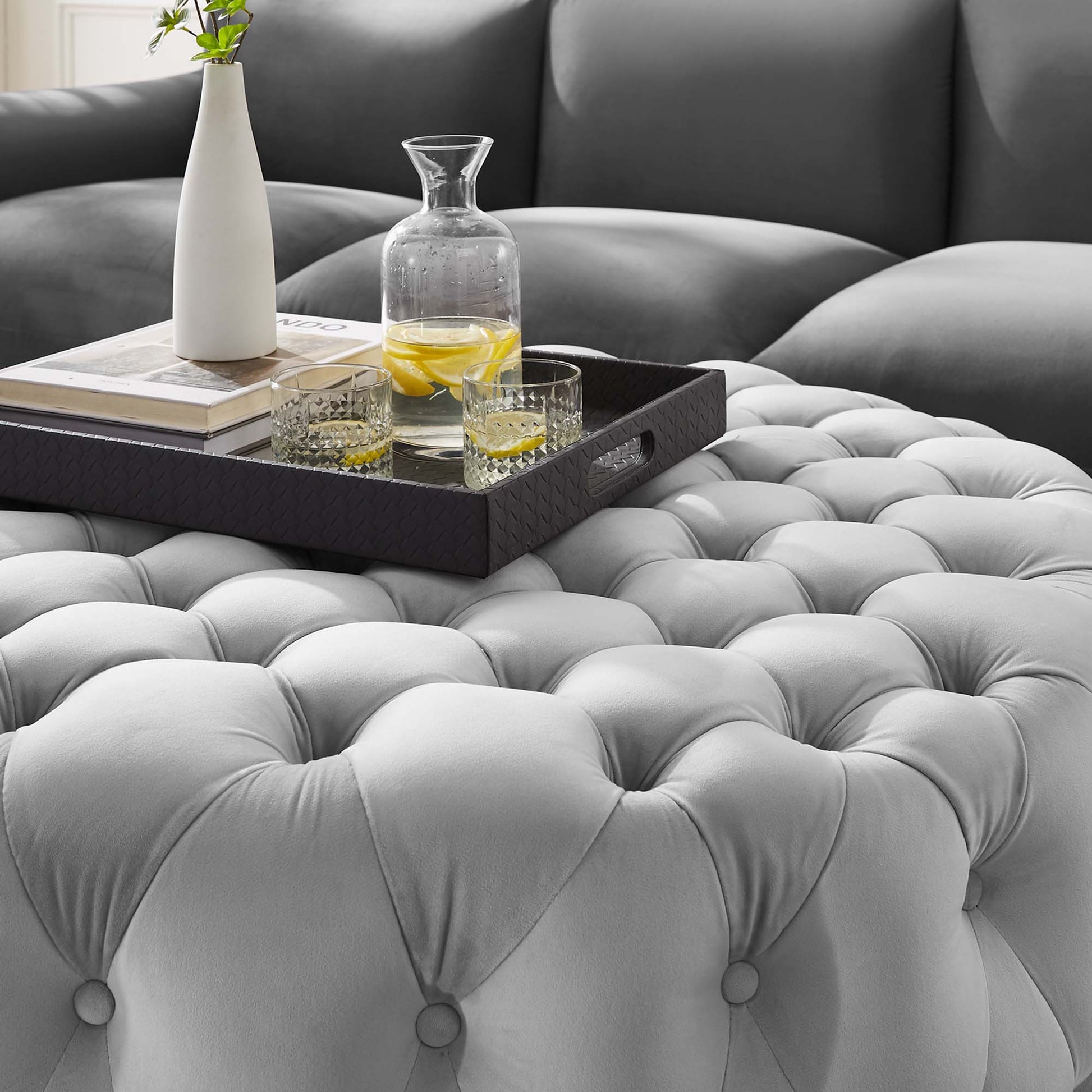 Amour Tufted Button Large Round Performance Velvet Ottoman by Modway - Best Buy Furniture