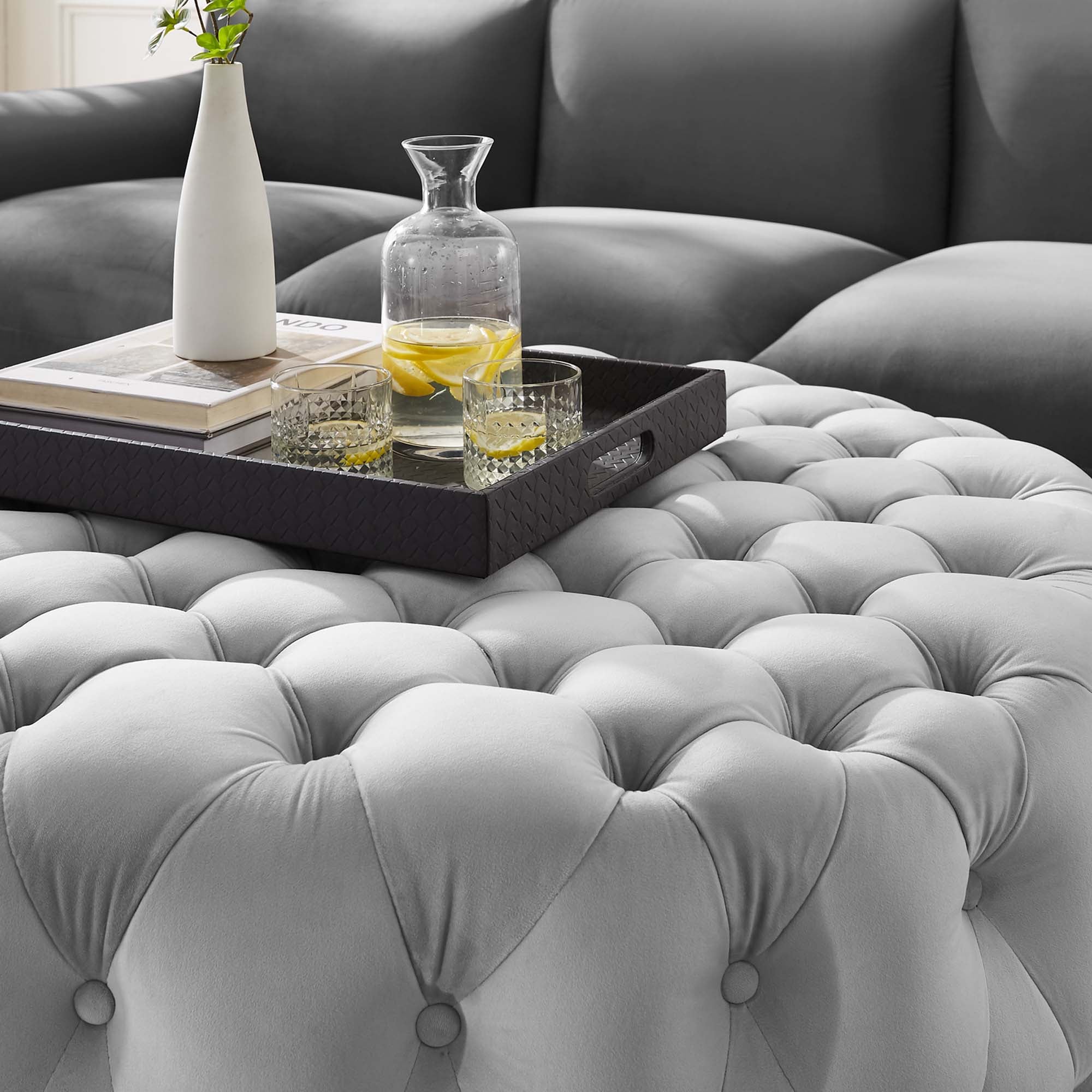 Amour Tufted Button Large Round Performance Velvet Ottoman by Modway - Best Buy Furniture