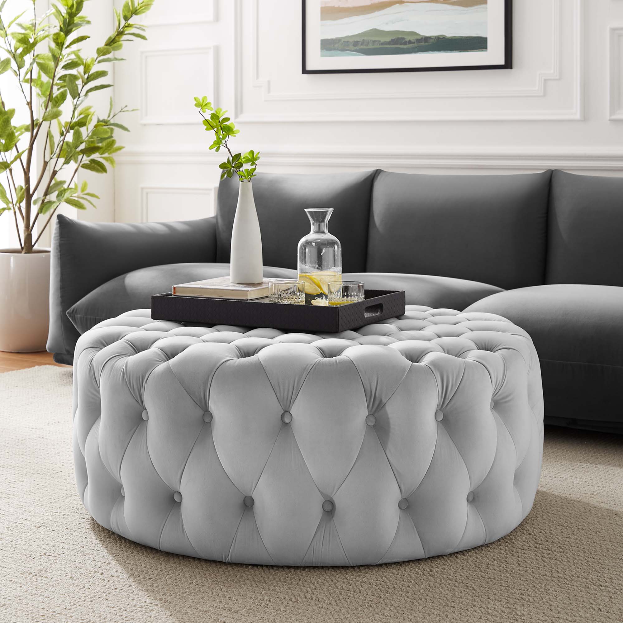 Amour Tufted Button Large Round Performance Velvet Ottoman by Modway - Best Buy Furniture