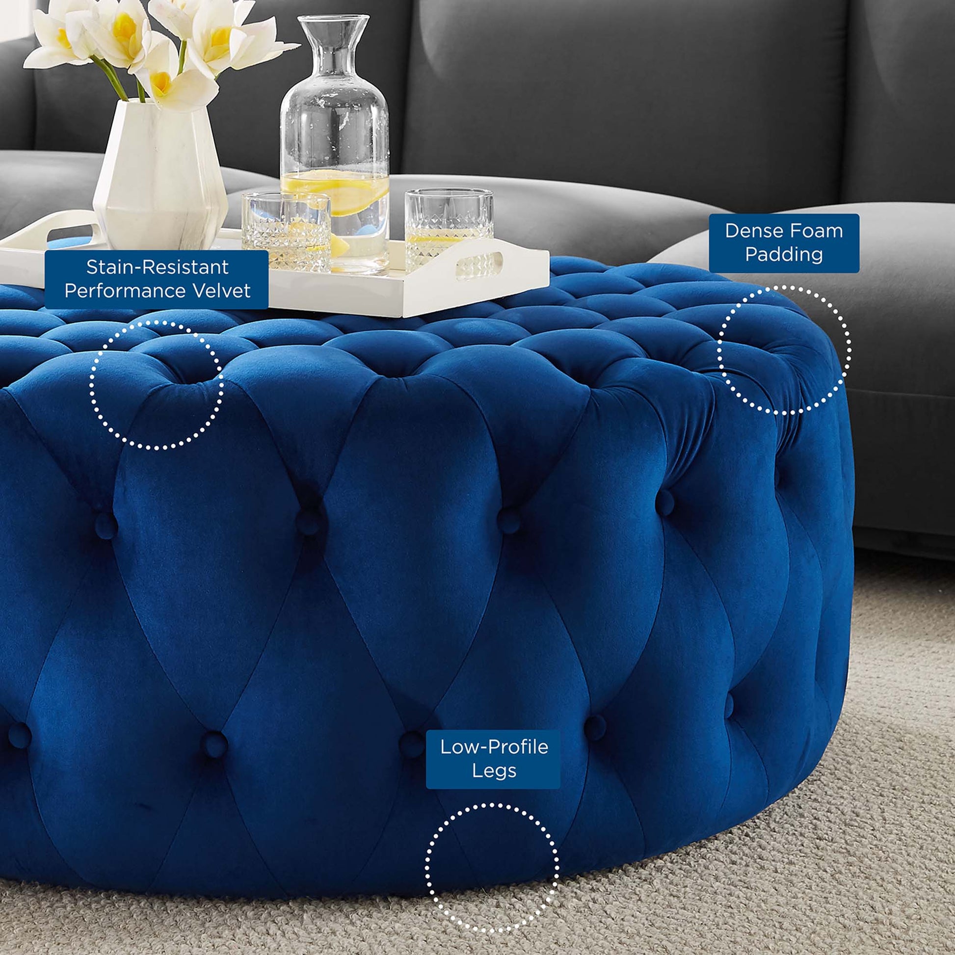 Amour Tufted Button Large Round Performance Velvet Ottoman by Modway - Best Buy Furniture