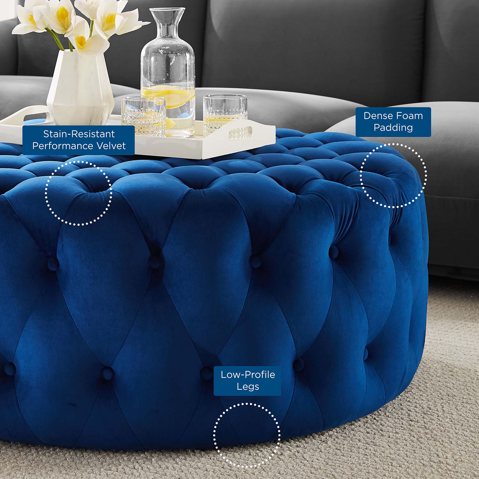 Amour Tufted Button Large Round Performance Velvet Ottoman by Modway - Best Buy Furniture