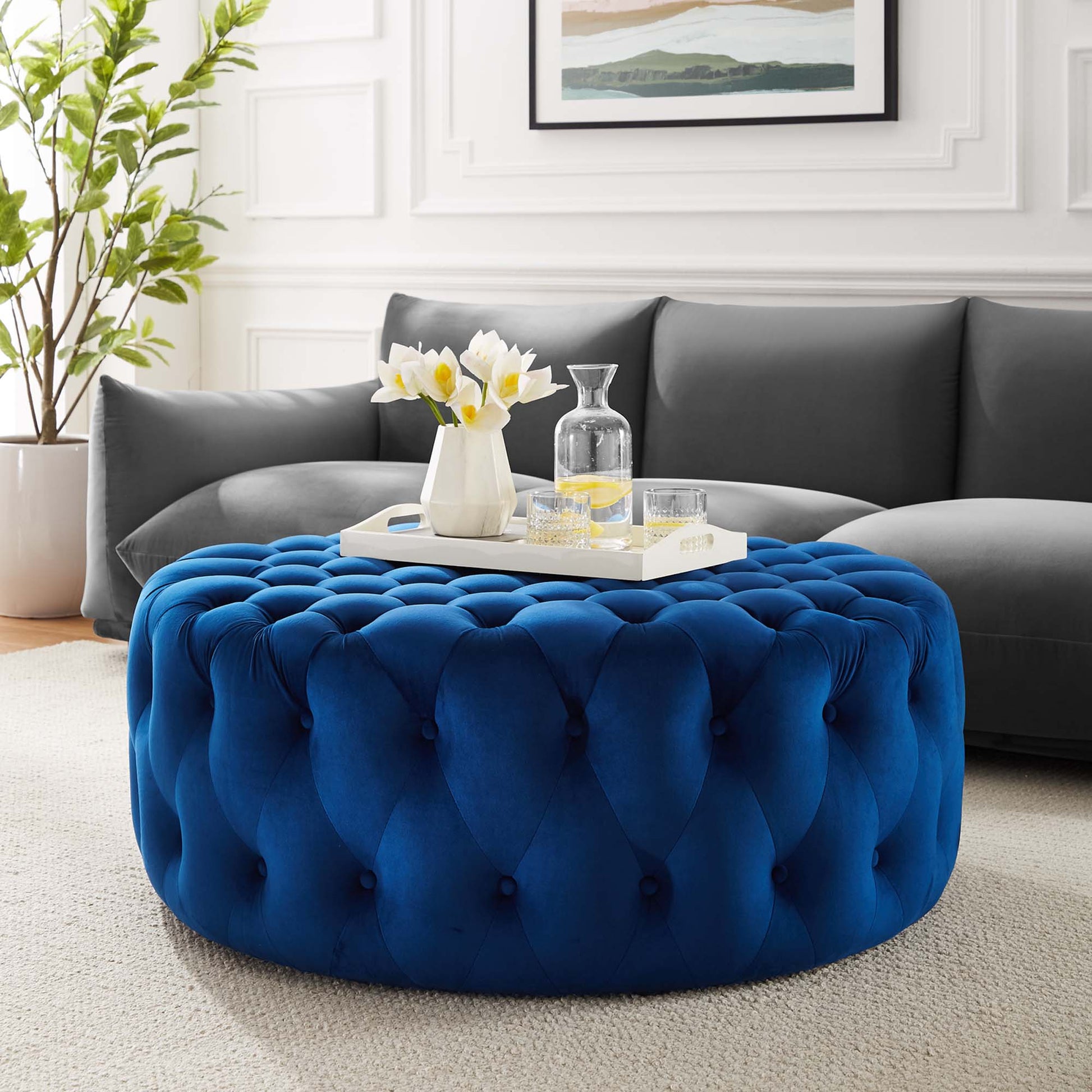 Amour Tufted Button Large Round Performance Velvet Ottoman by Modway - Best Buy Furniture