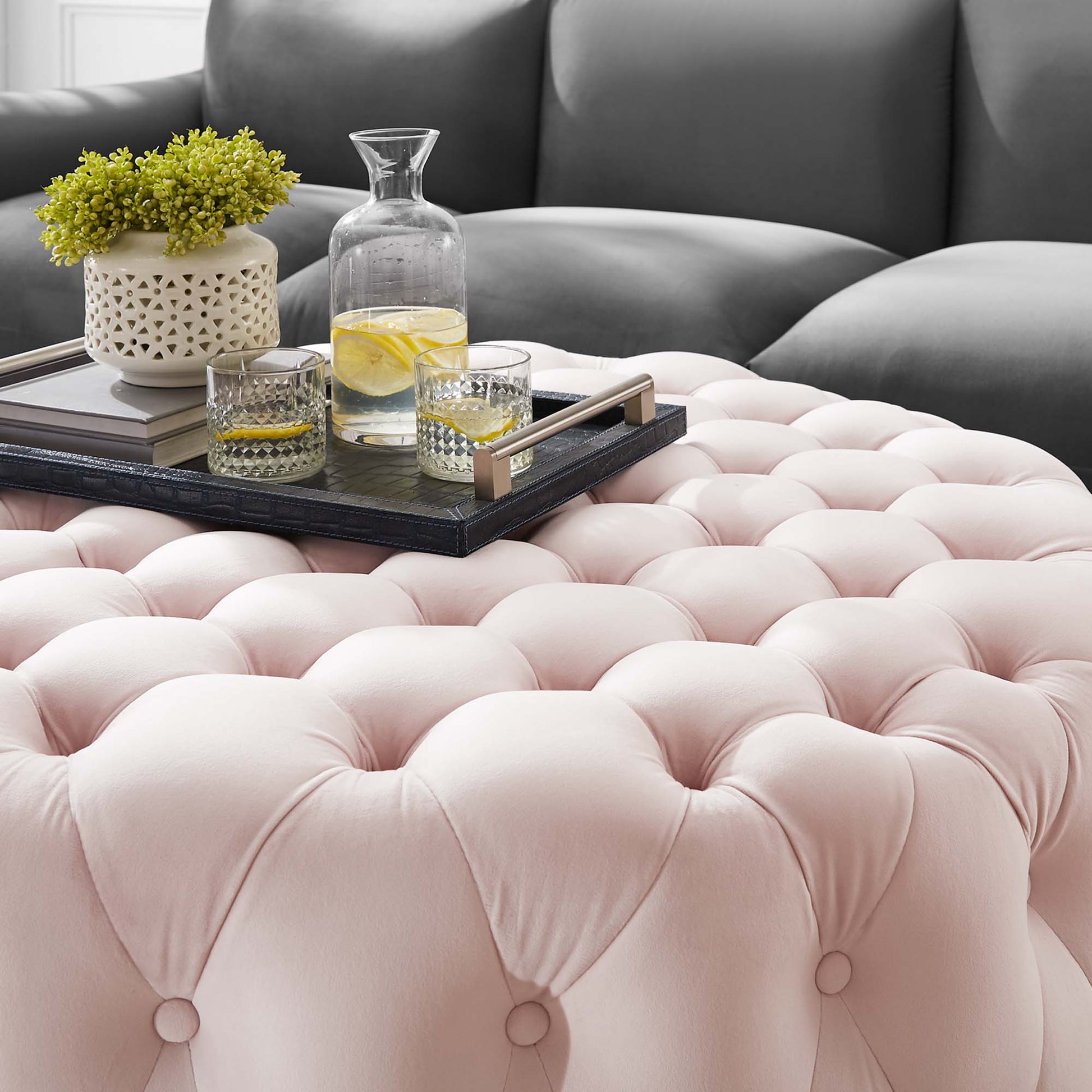 Amour Tufted Button Large Round Performance Velvet Ottoman by Modway - Best Buy Furniture