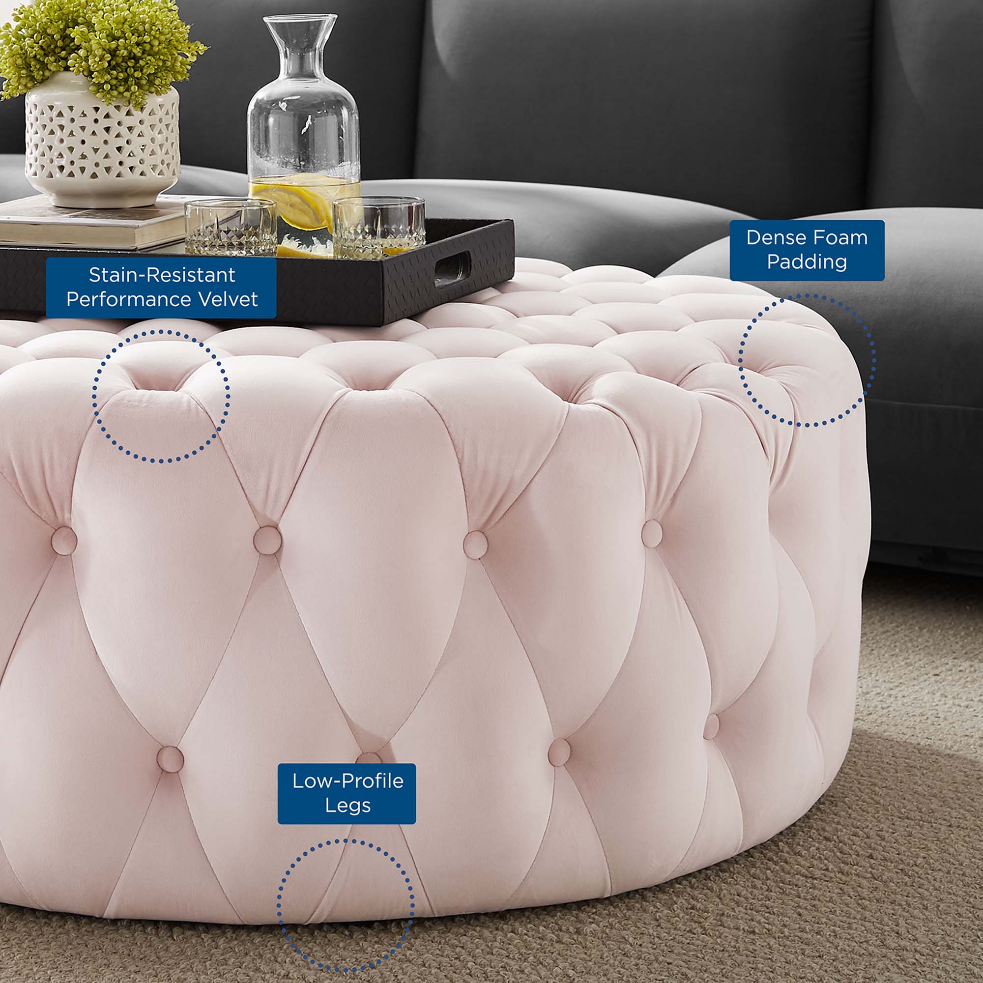 Amour Tufted Button Large Round Performance Velvet Ottoman by Modway - Best Buy Furniture