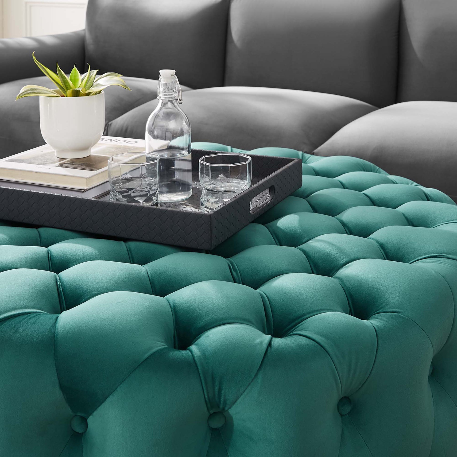 Amour Tufted Button Large Round Performance Velvet Ottoman by Modway - Best Buy Furniture