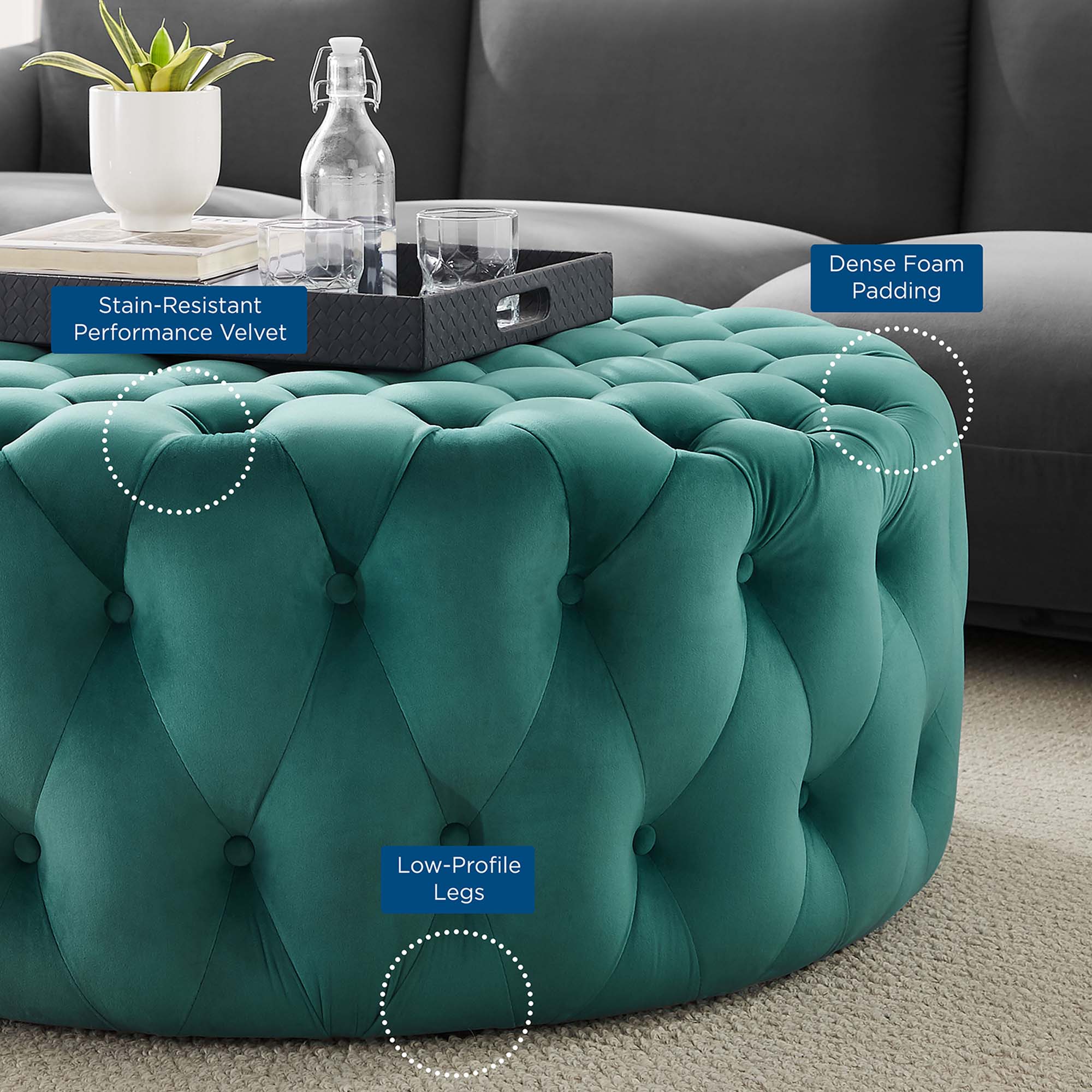 Amour Tufted Button Large Round Performance Velvet Ottoman by Modway - Best Buy Furniture