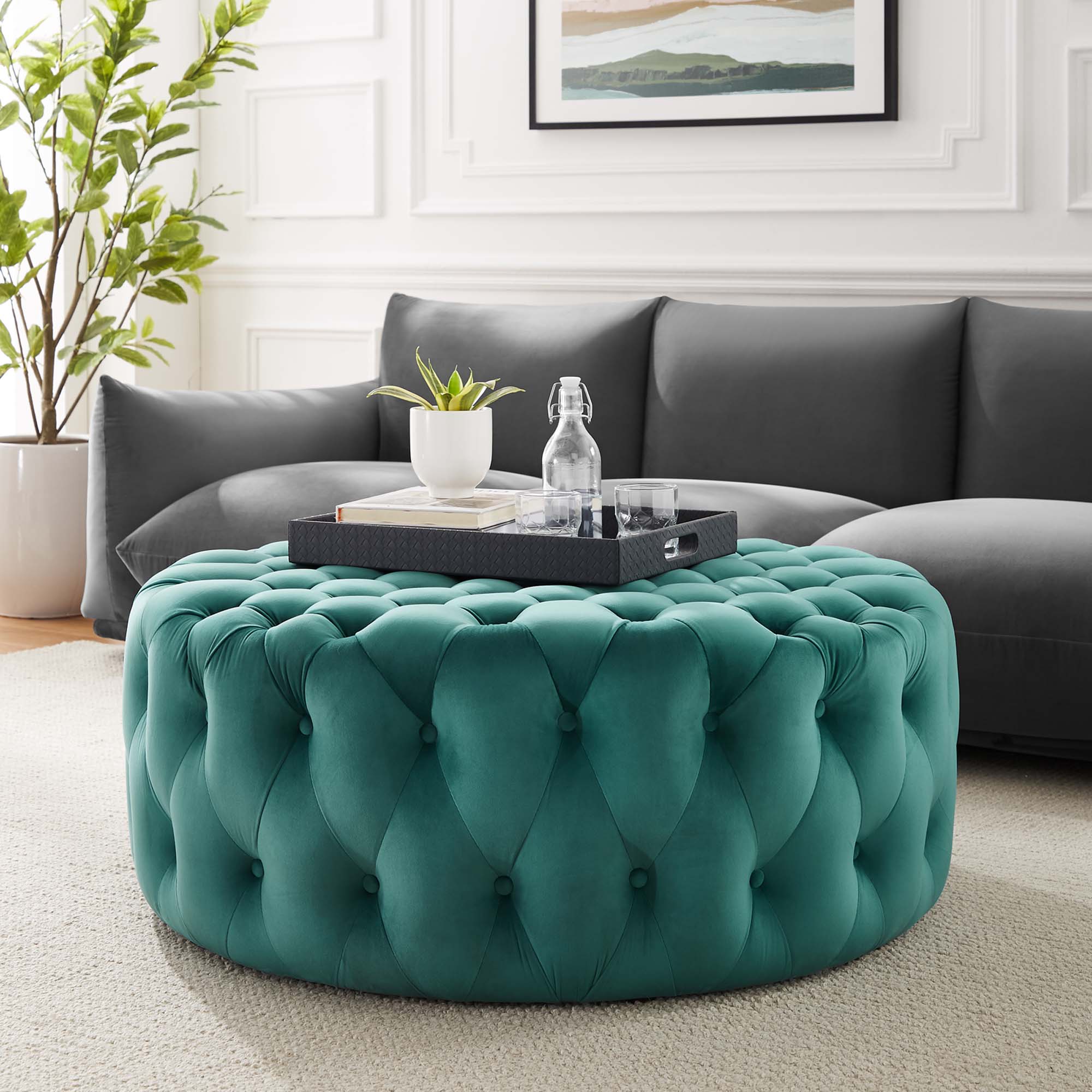 Amour Tufted Button Large Round Performance Velvet Ottoman by Modway - Best Buy Furniture