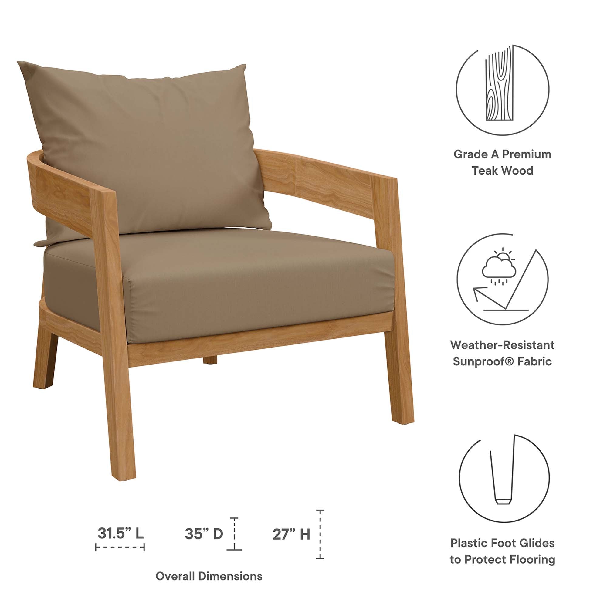 Brisbane Teak Wood Outdoor Patio Armchair by Modway - Best Buy Furniture