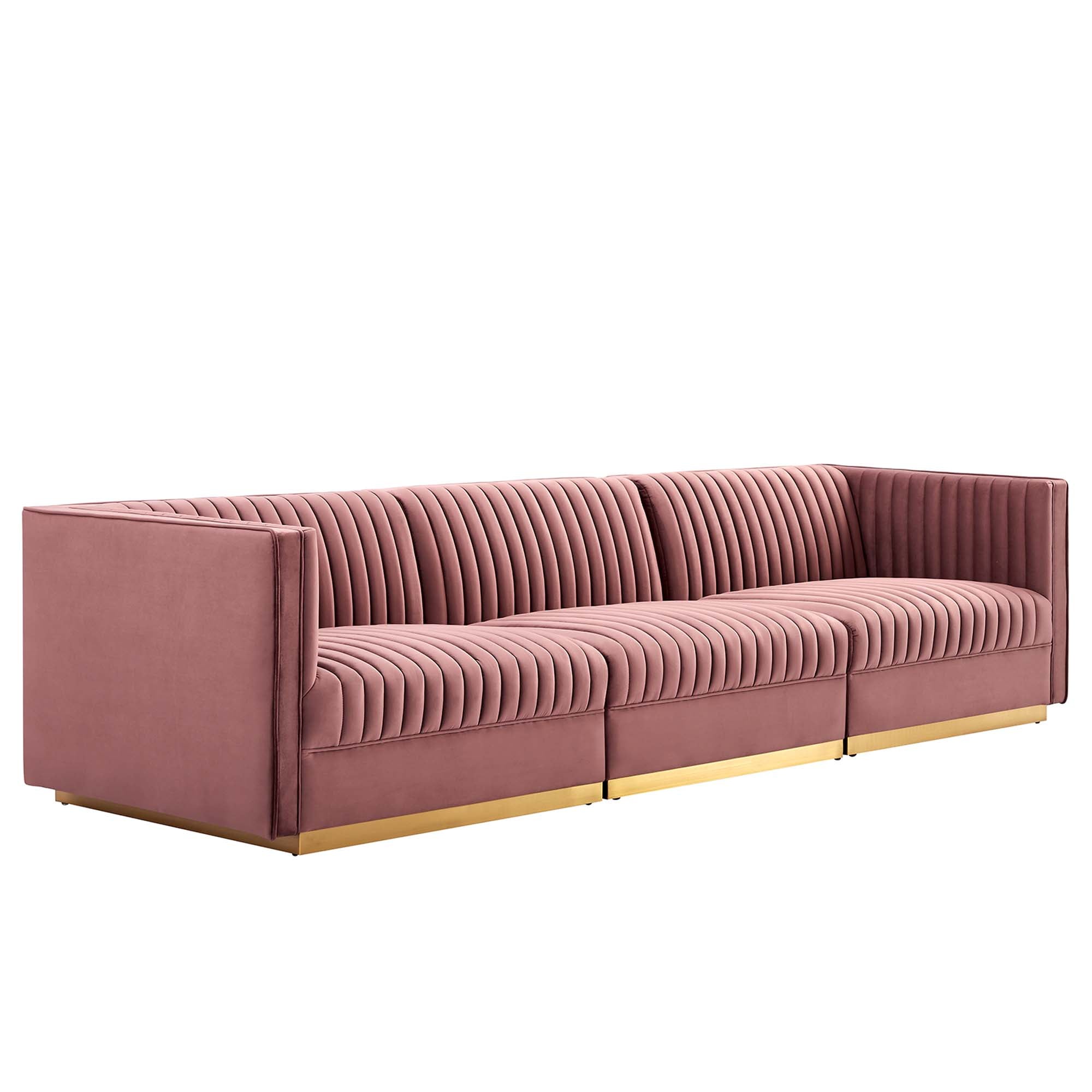 Sanguine Channel Tufted Performance Velvet 3-Seat Modular Sectional Sofa by Modway - Best Buy Furniture