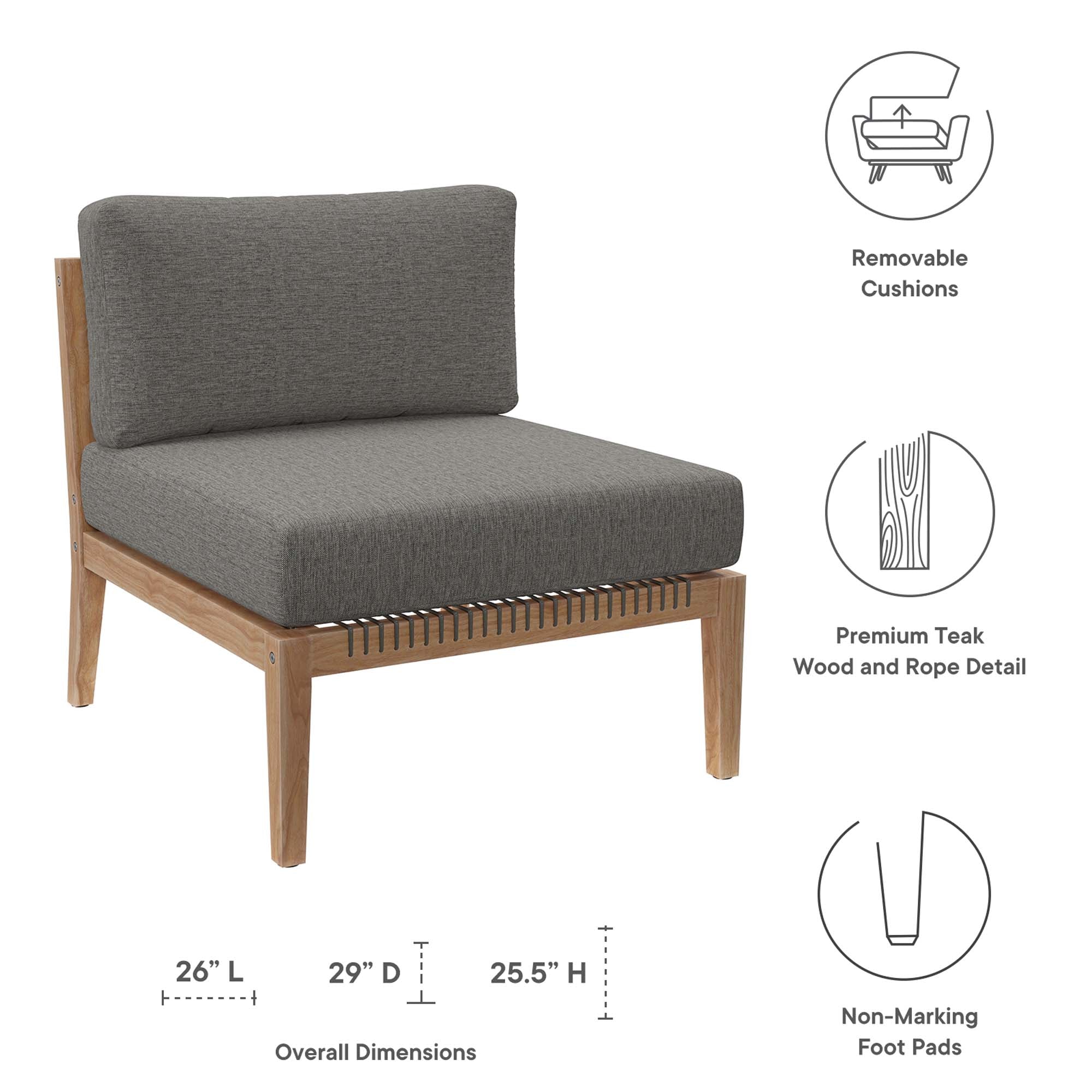 Clearwater Outdoor Patio Teak Wood Armless Chair by Modway - Best Buy Furniture