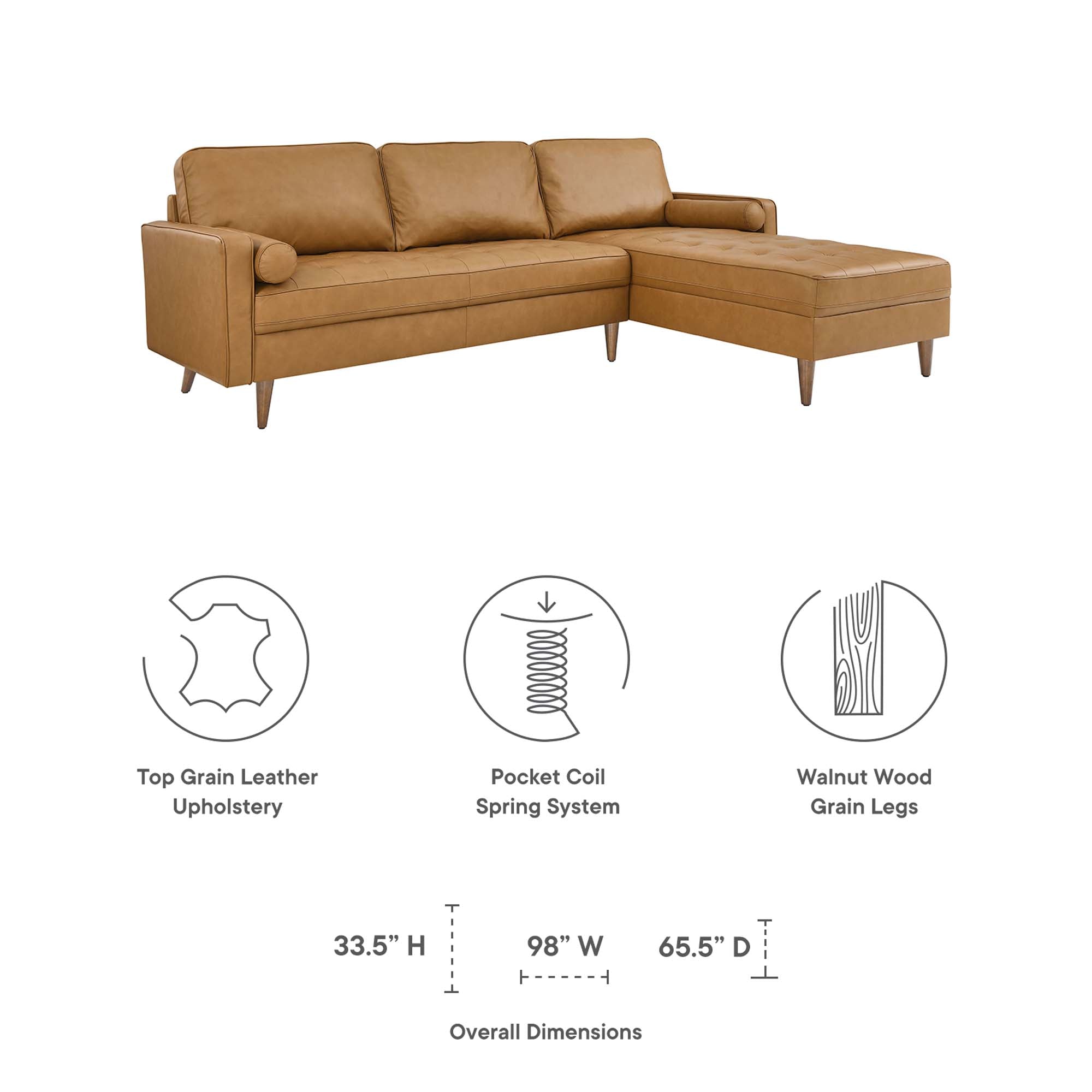 Valour 98" Leather Sectional Sofa by Modway - Best Buy Furniture