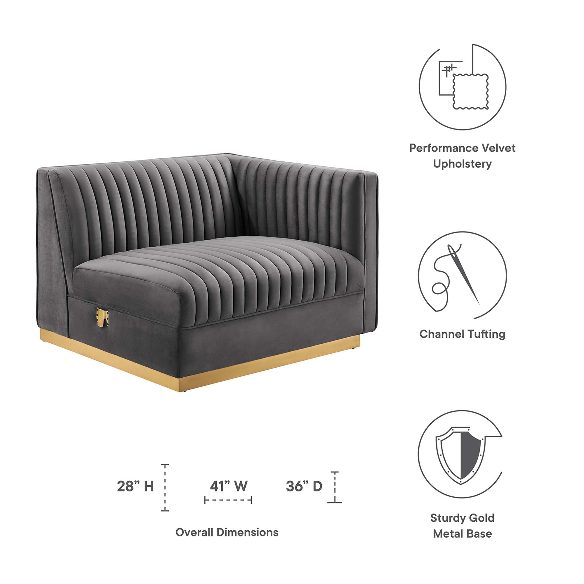 Sanguine Channel Tufted Performance Velvet Modular Sectional Sofa Right-Arm Chair by Modway - Best Buy Furniture