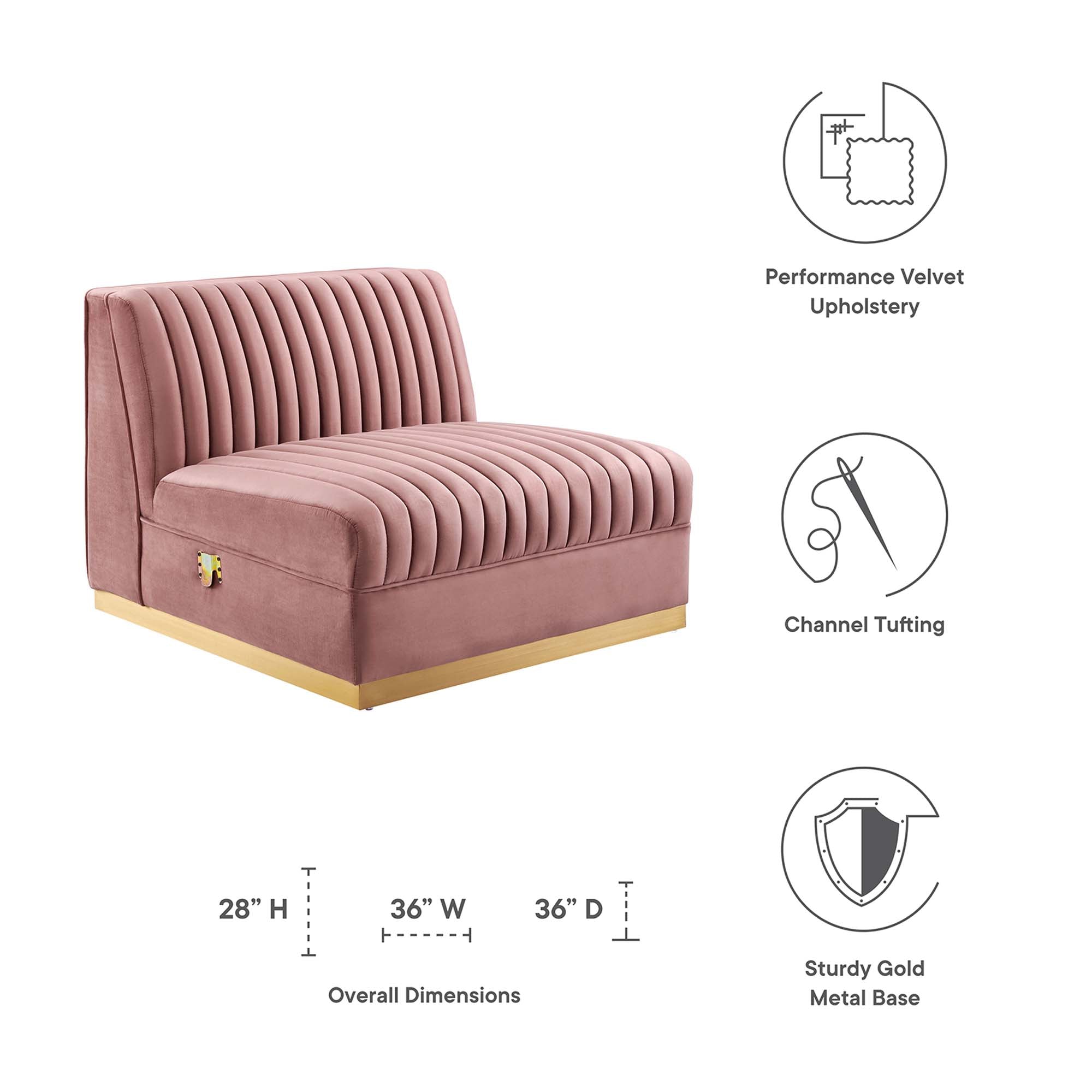 Sanguine Channel Tufted Performance Velvet Modular Sectional Sofa Armless Chair by Modway - Best Buy Furniture