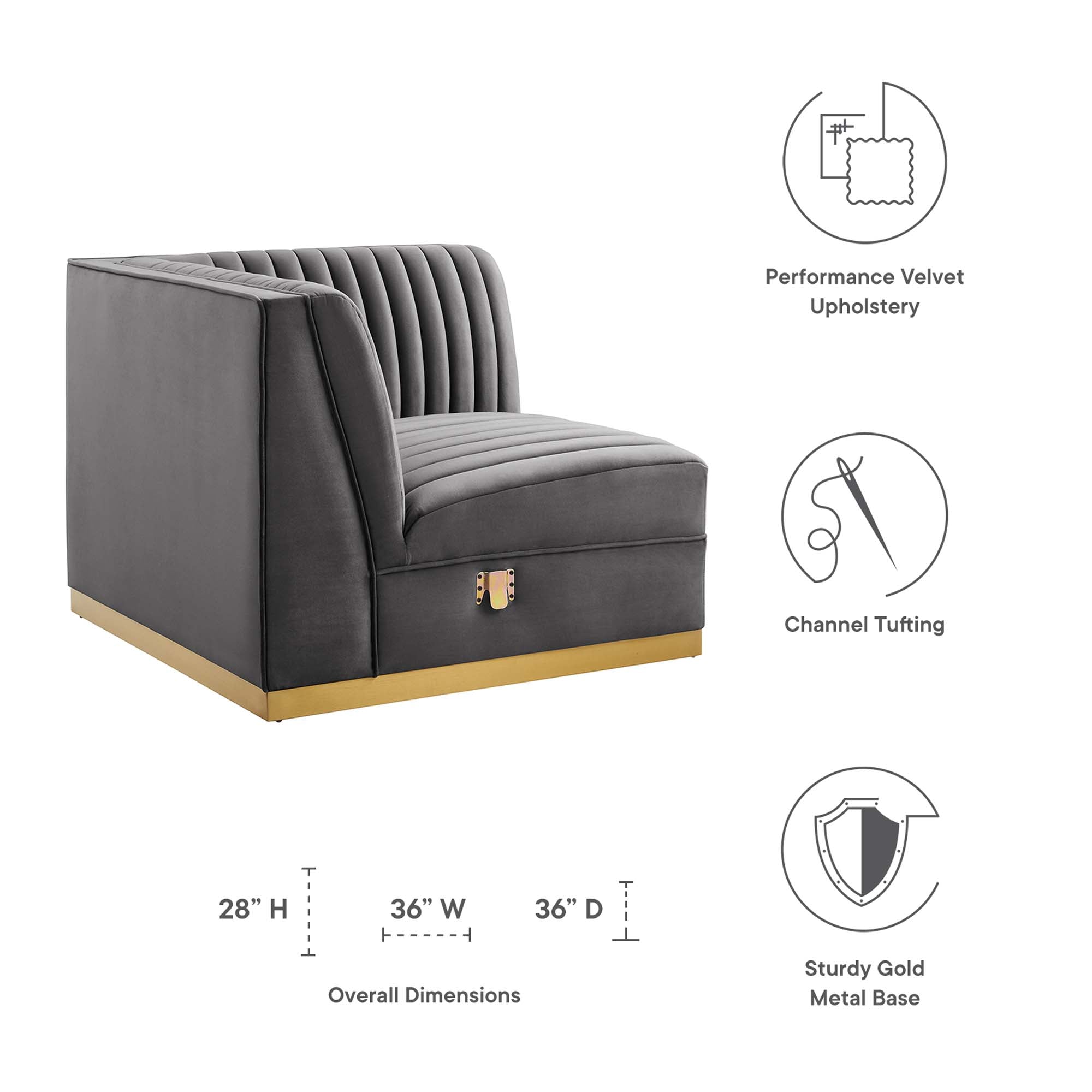 Sanguine Channel Tufted Performance Velvet Modular Sectional Sofa Right Corner Chair by Modway - Best Buy Furniture