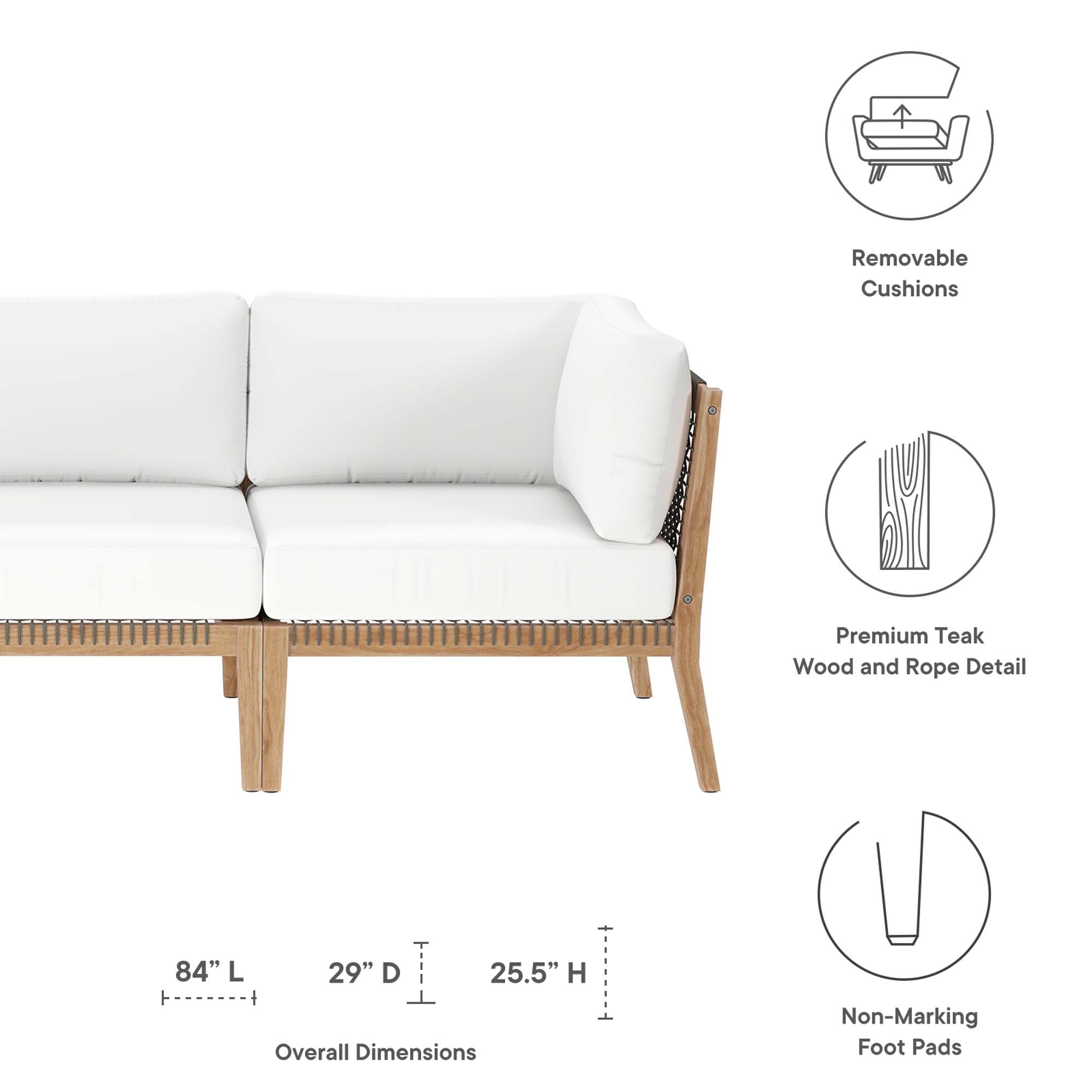 Clearwater Outdoor Patio Teak Wood Sofa by Modway - Best Buy Furniture