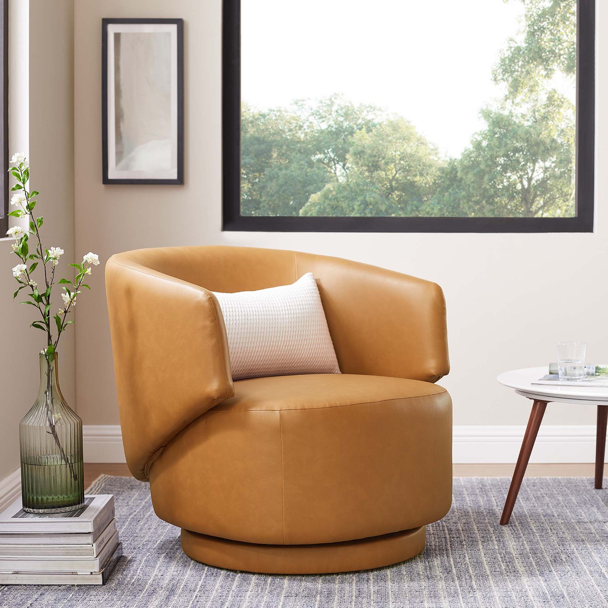 Celestia Vegan Leather Fabric and Wood Swivel Chair - Best Buy Furniture