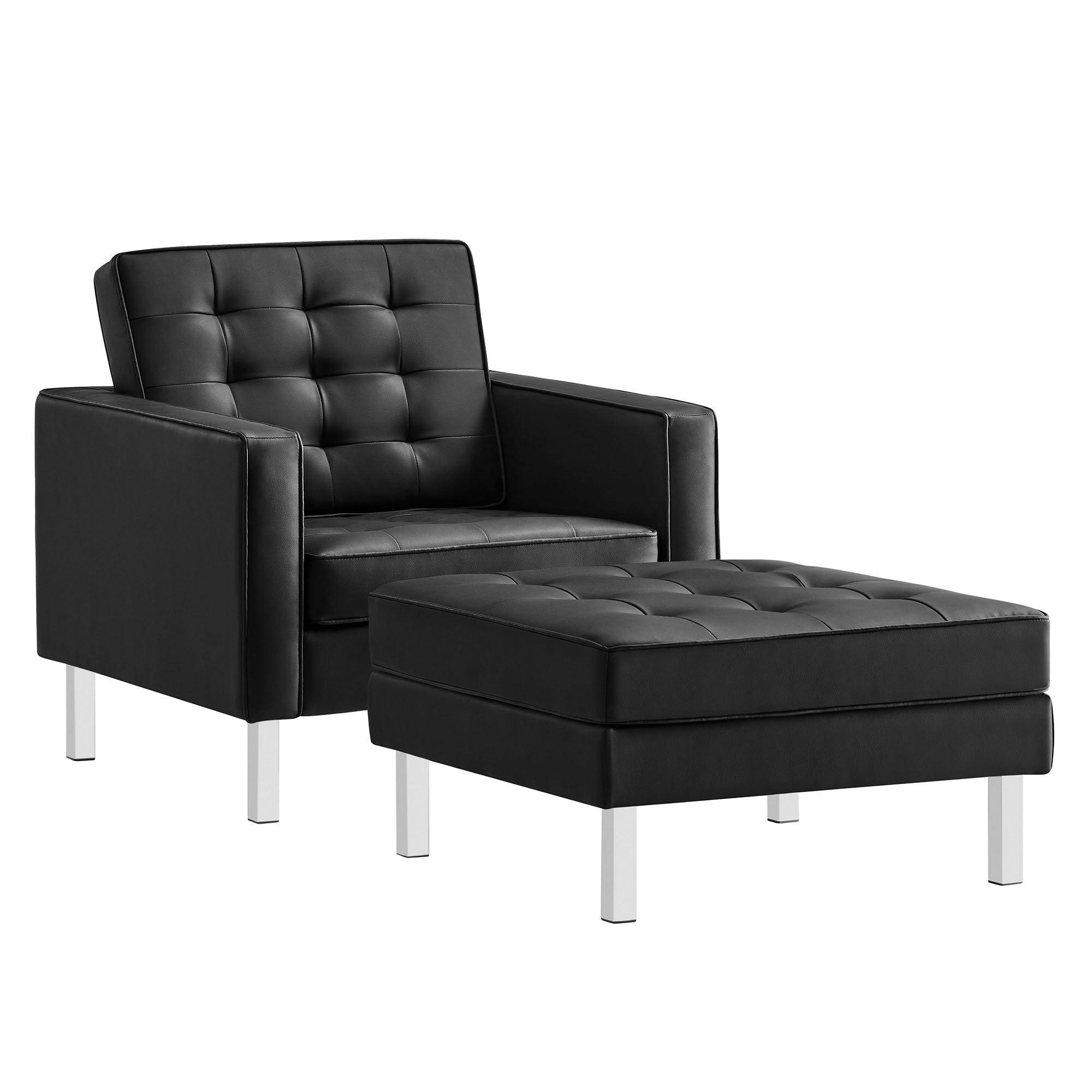 Loft Tufted Vegan Leather Armchair and Ottoman Set by Modway - Best Buy Furniture