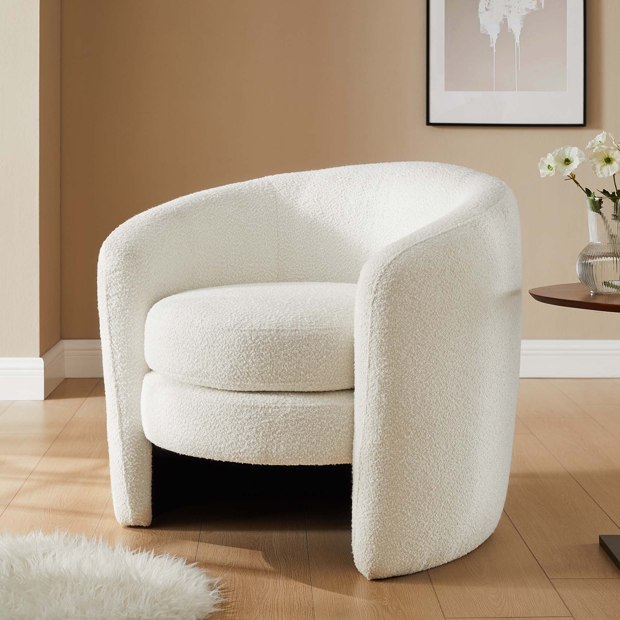 Affinity Upholstered Boucle Fabric Curved Back Armchair - Best Buy Furniture