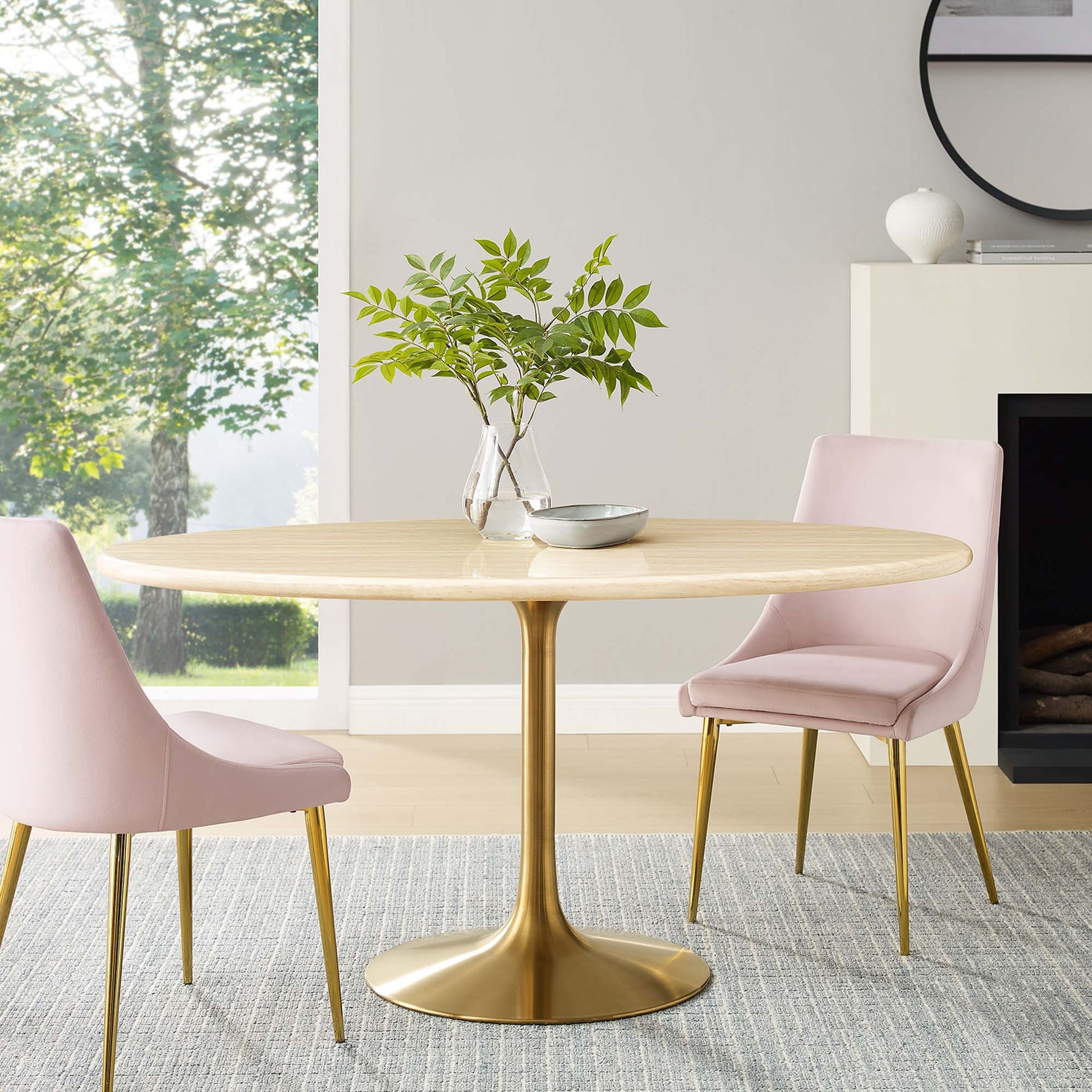Lippa 60" Oval Faux Travertine Dining Table by Modway - Best Buy Furniture