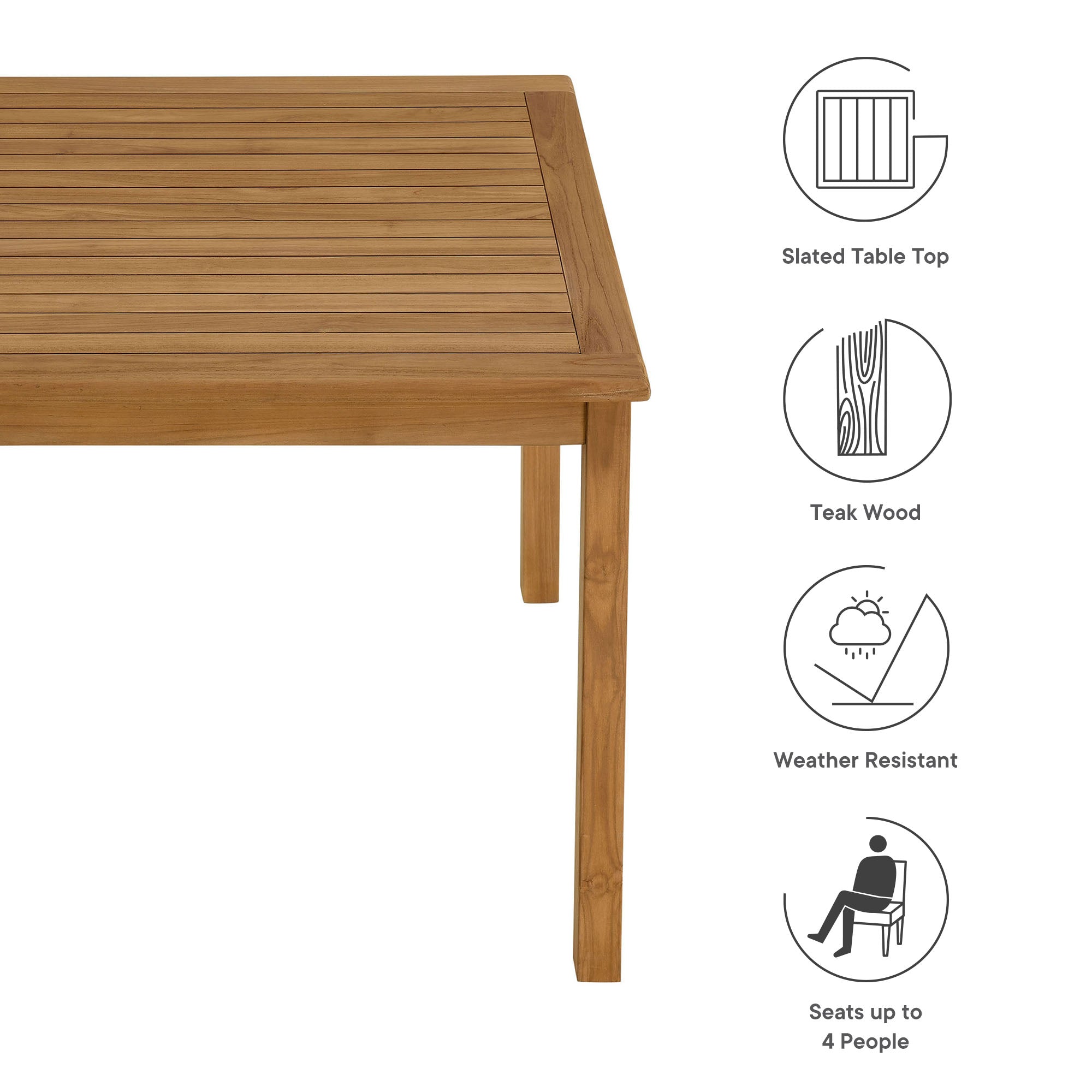 Vienna 34" Square Outdoor Patio Teak Wood Dining Table by Modway - Best Buy Furniture