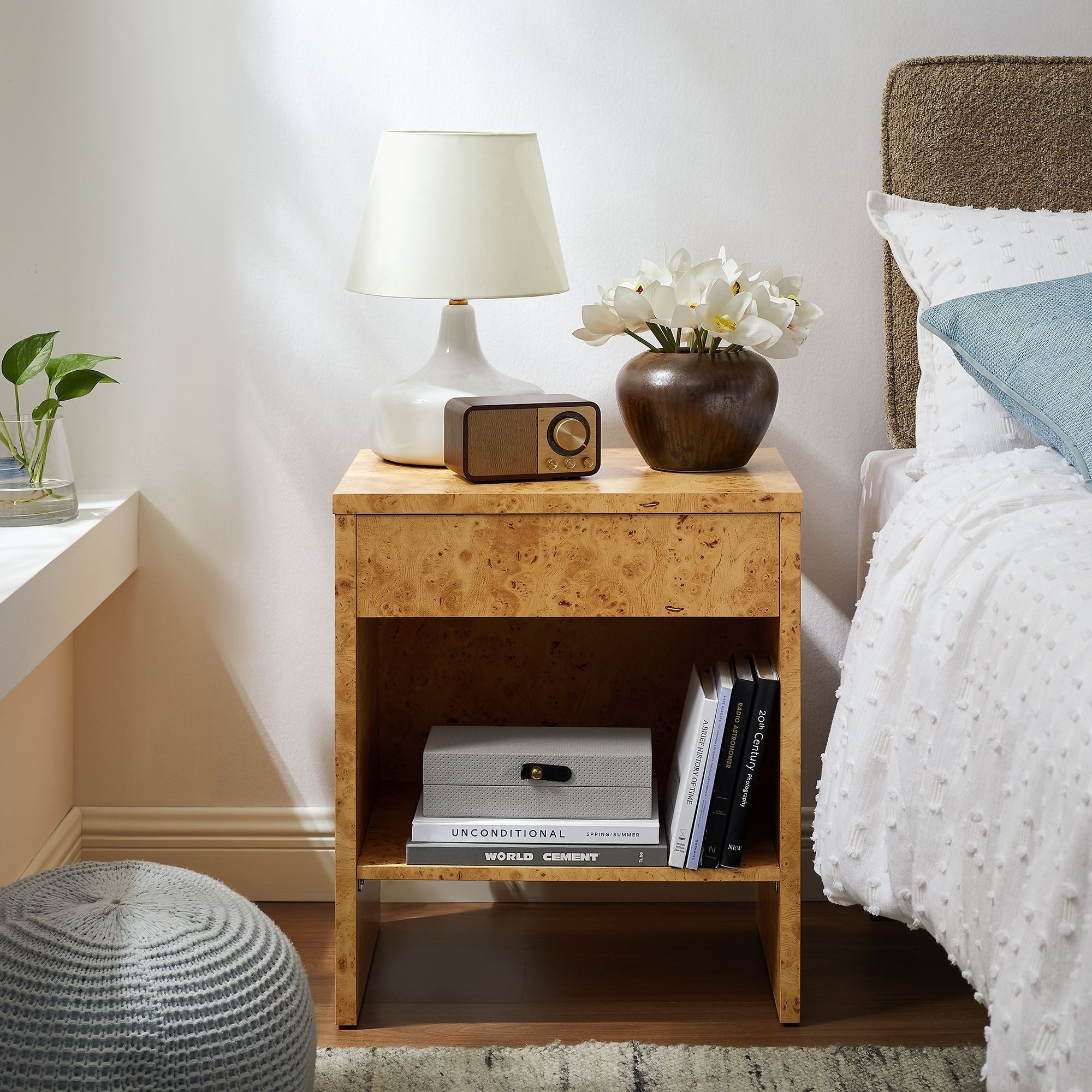 Hudson 1-Drawer Burl Wood Nightstand With Shelf - Best Buy Furniture