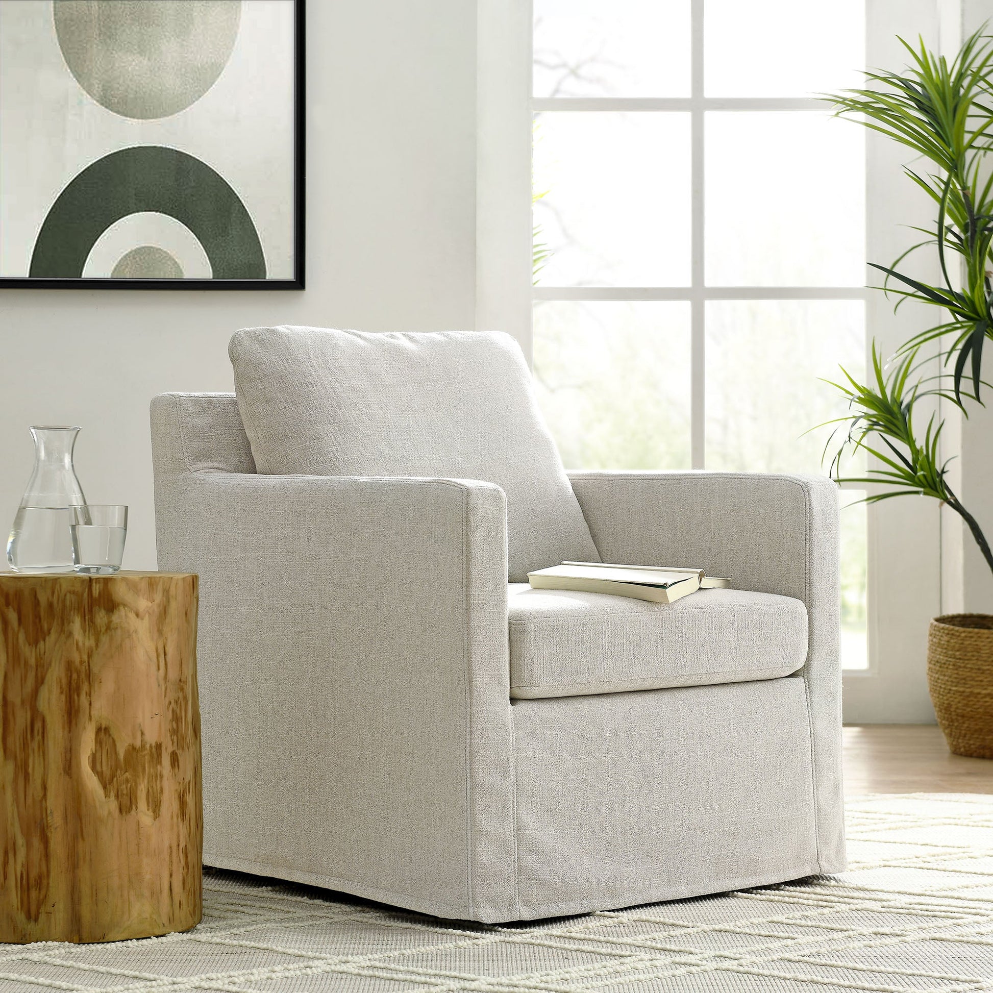 Serene Fabric Slipcovered Swivel Armchair - Best Buy Furniture