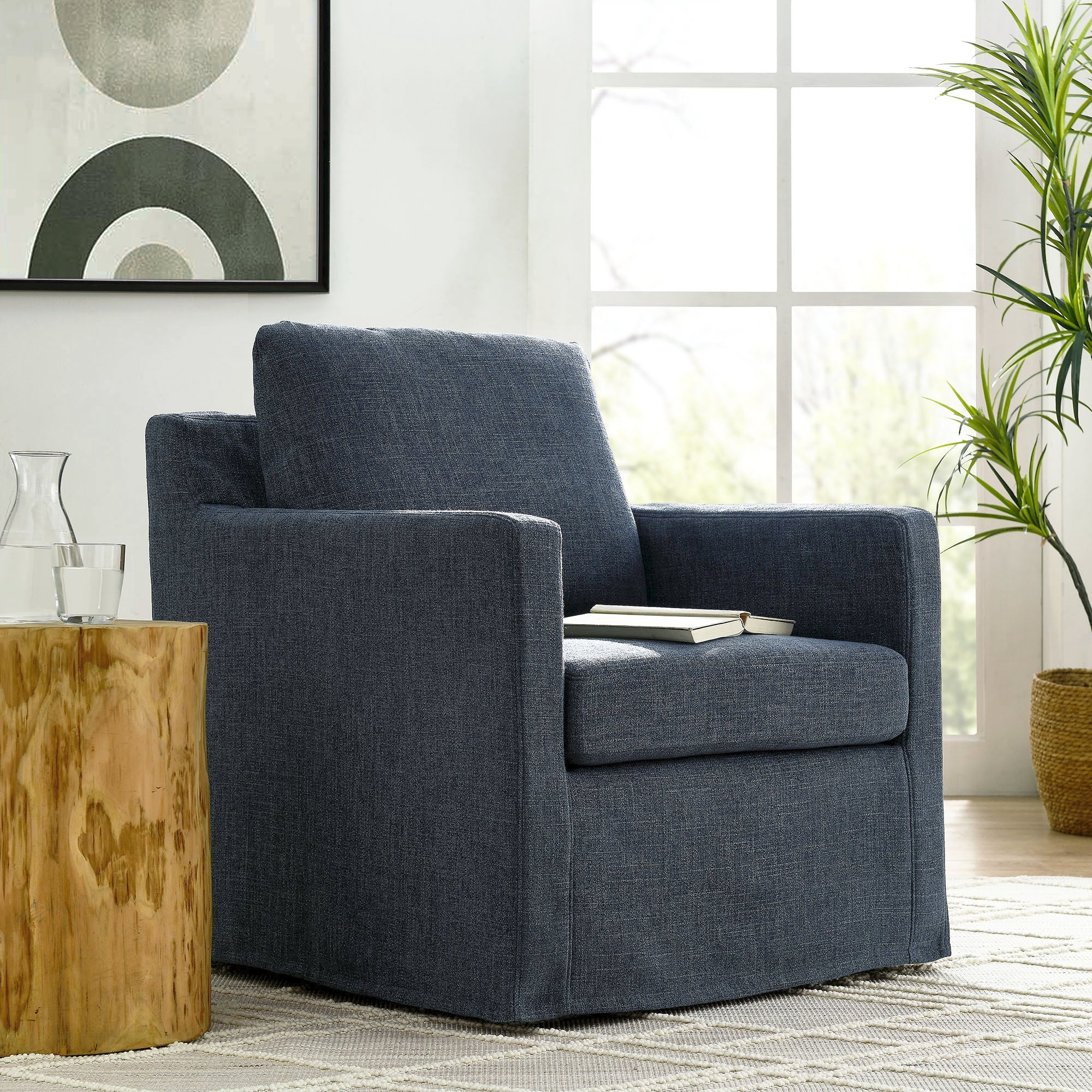 Serene Fabric Slipcovered Swivel Armchair - Best Buy Furniture
