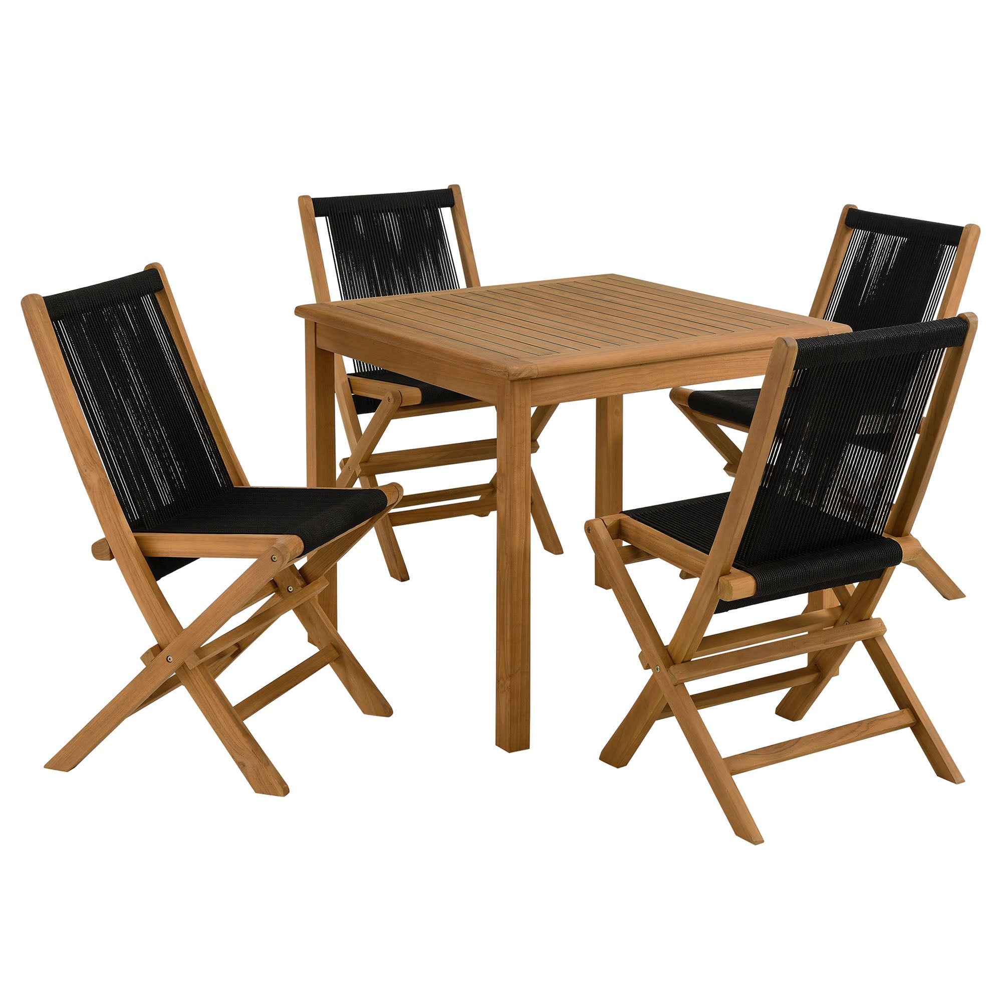 Vienna 5-Piece Outdoor Patio Teak Wood Dining Set with Rope Folding Chairs by Modway - Best Buy Furniture