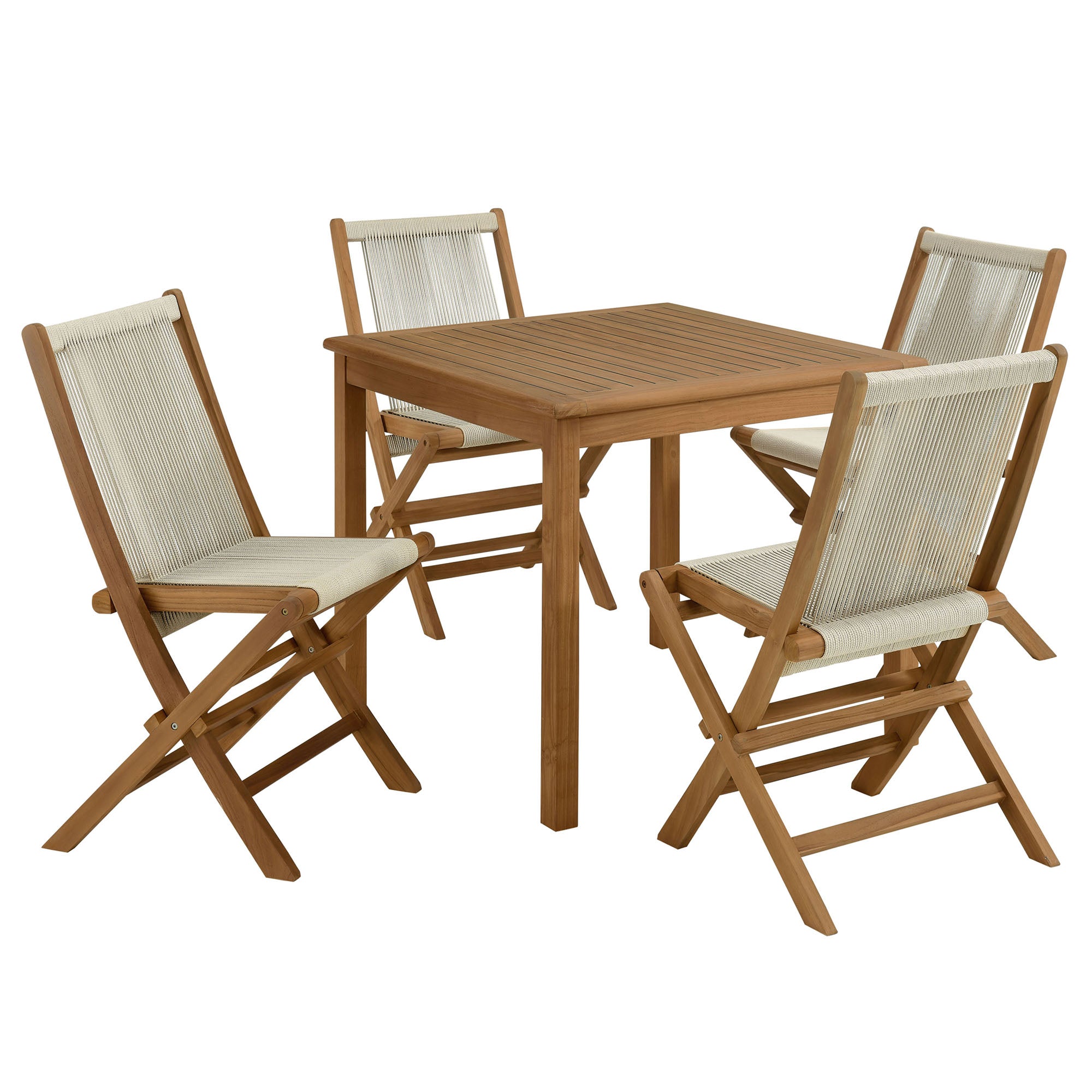 Vienna 5-Piece Outdoor Patio Teak Wood Dining Set with Rope Folding Chairs by Modway - Best Buy Furniture