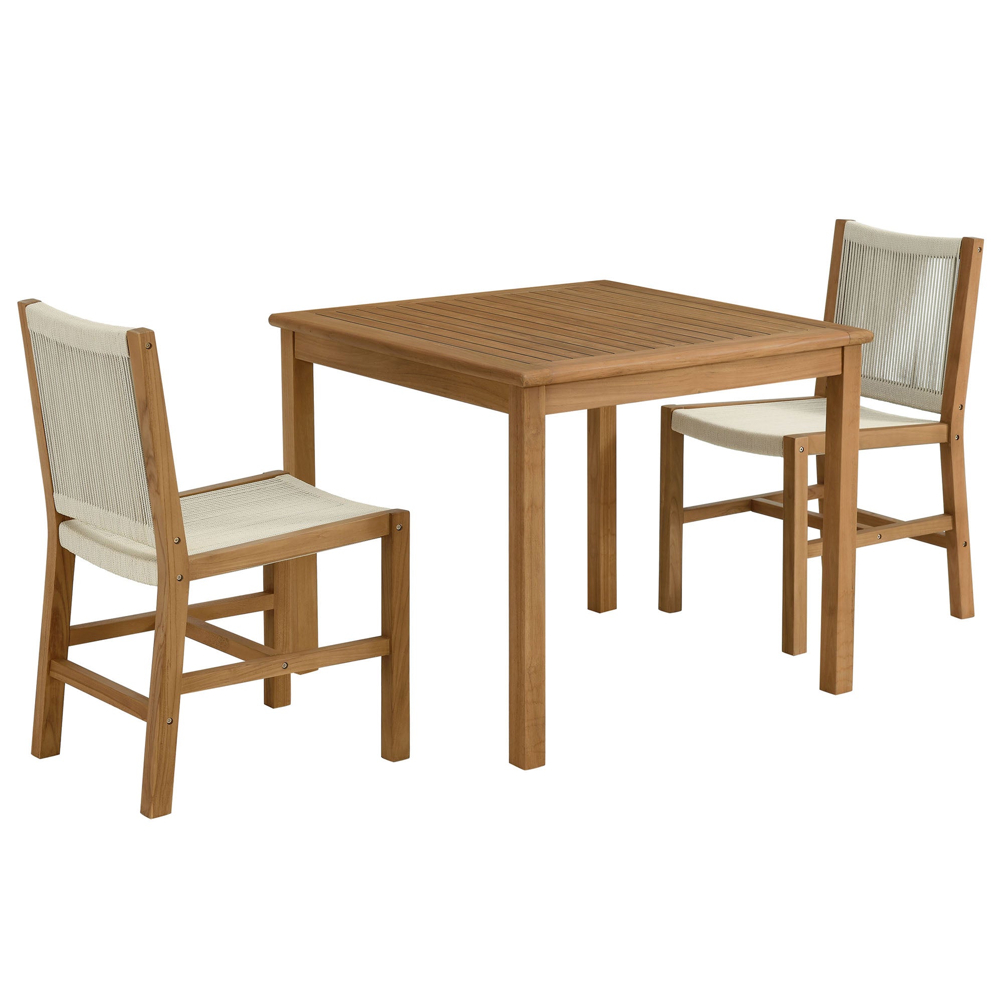 Vienna 3-Piece Outdoor Patio Teak and Rope Dining Set with Armless Chiars by Modway - Best Buy Furniture