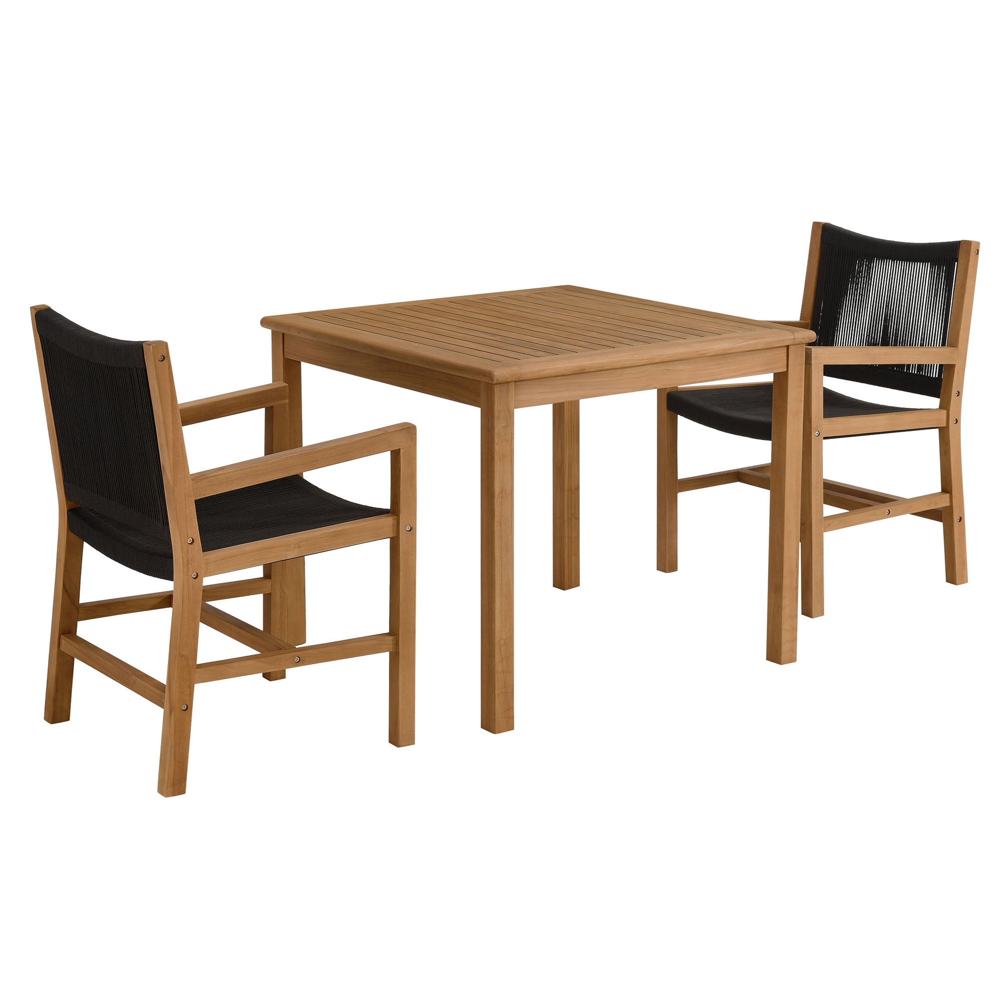 Vienna 3-Piece Outdoor Patio Teak and Rope Dining Set with Armchairs by Modway - Best Buy Furniture