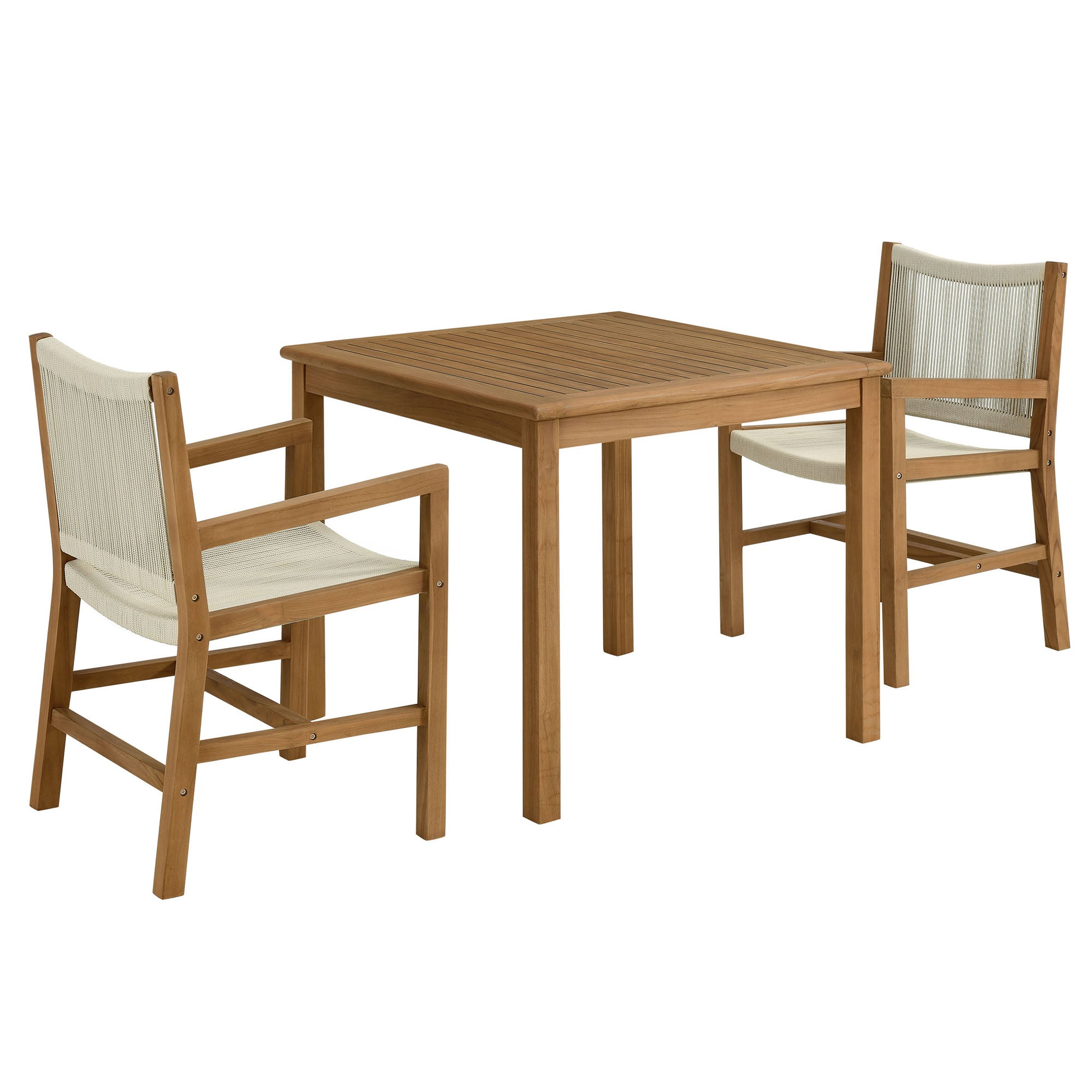 Vienna 3-Piece Outdoor Patio Teak and Rope Dining Set with Armchairs by Modway - Best Buy Furniture