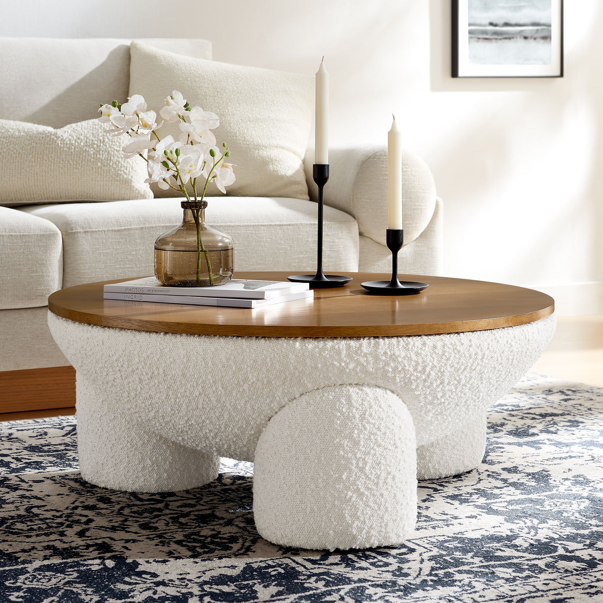 Tridome Round Boucle Upholstered Storage Coffee Table - Best Buy Furniture