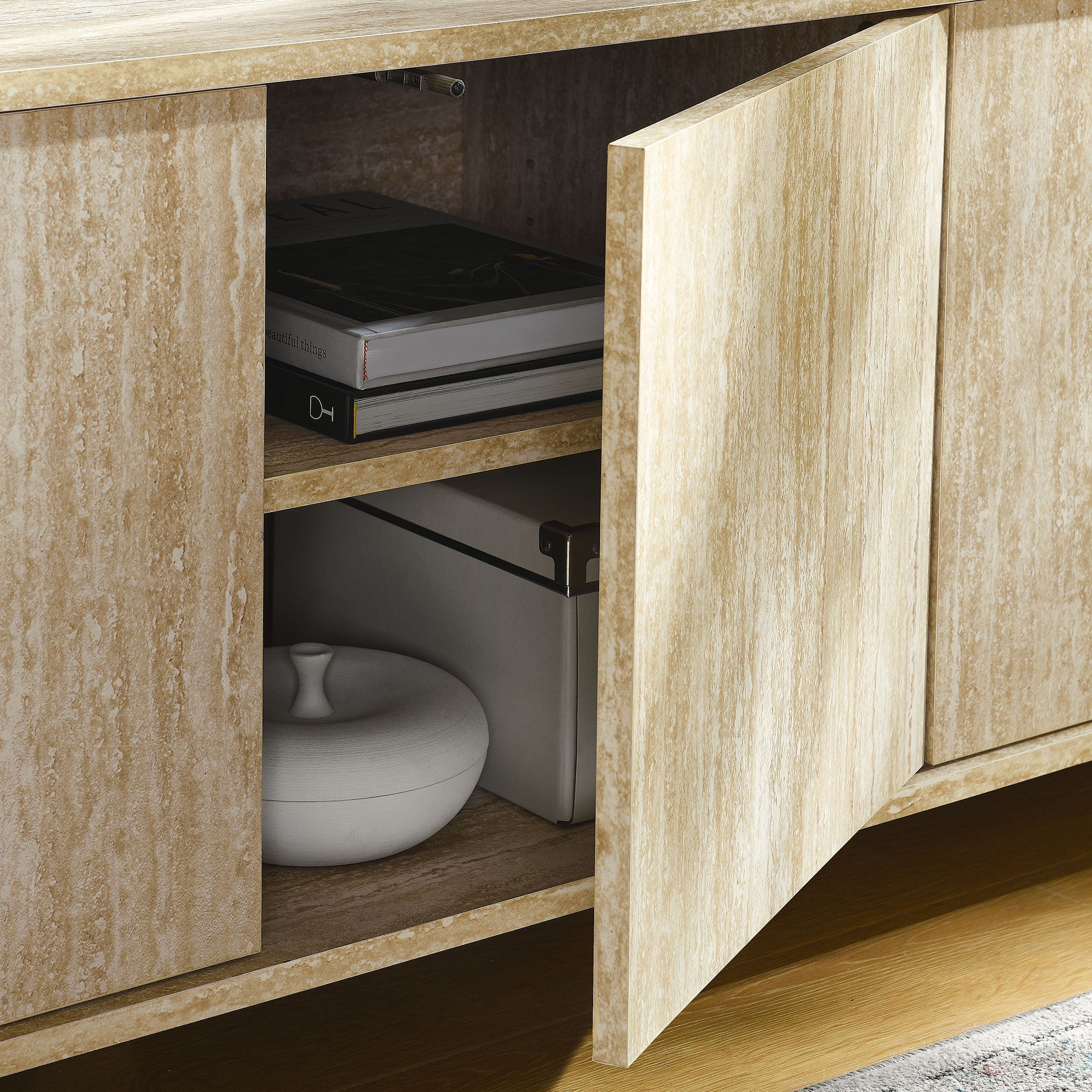 Overture 63” Oval Faux Travertine TV Stand - Best Buy Furniture