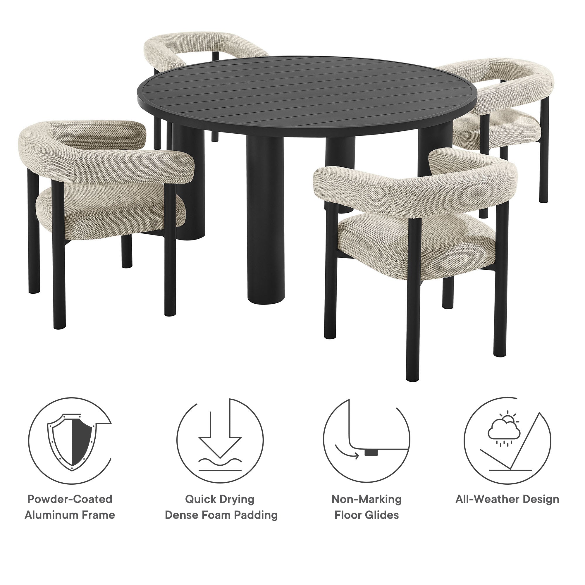 Nautica 5-Piece Round Outdoor Patio Aluminum Dining Table and Chairs Set by Modway - Best Buy Furniture