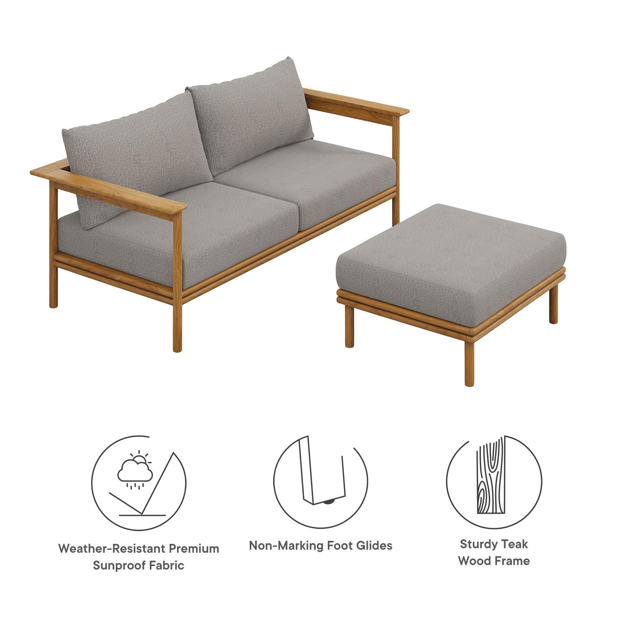 Wren 2-Piece Outdoor Patio Teak Wood Sofa and Ottoman Set by Modway - Best Buy Furniture