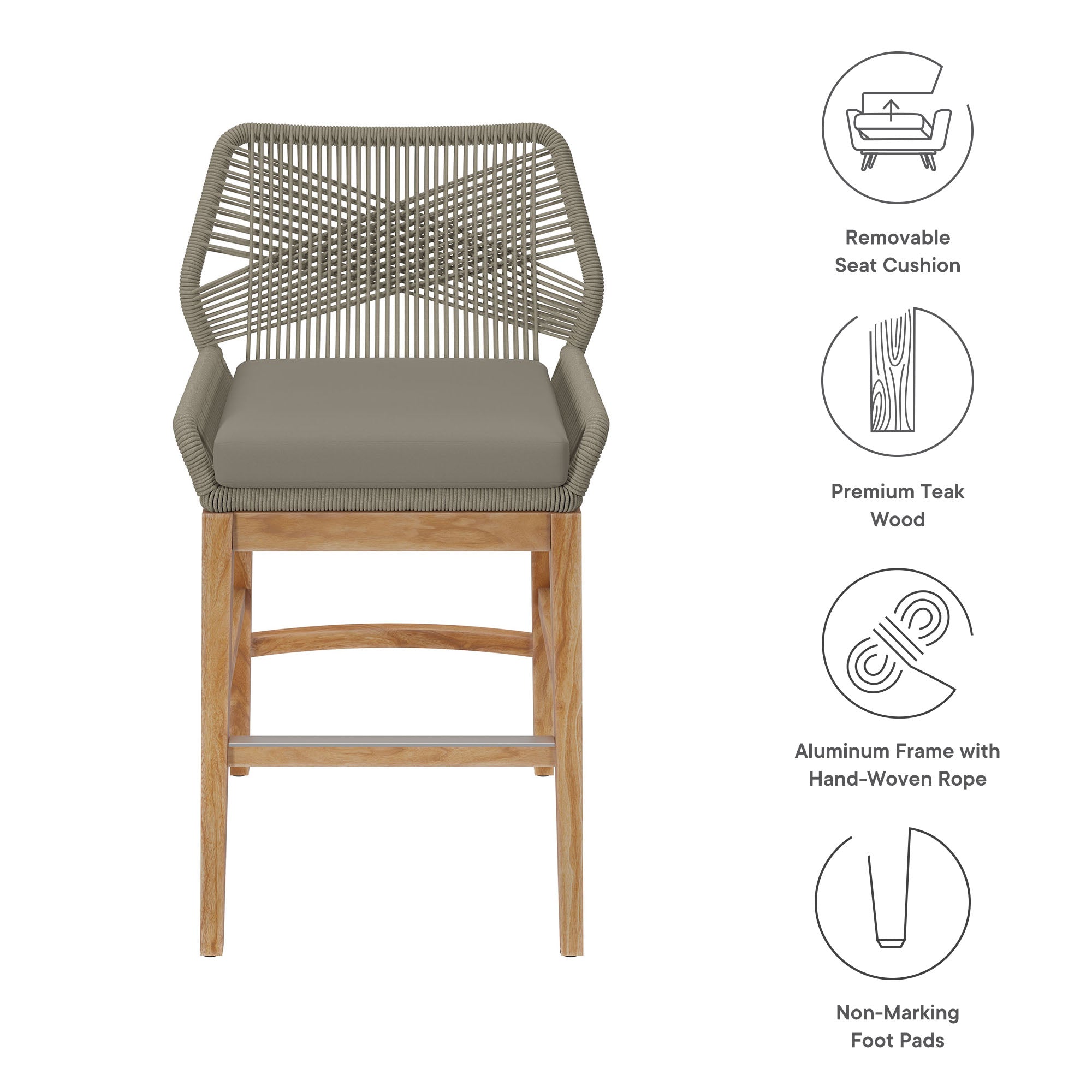 Wellspring Outdoor Patio Teak and Rope Counter Stool by Modway - Best Buy Furniture