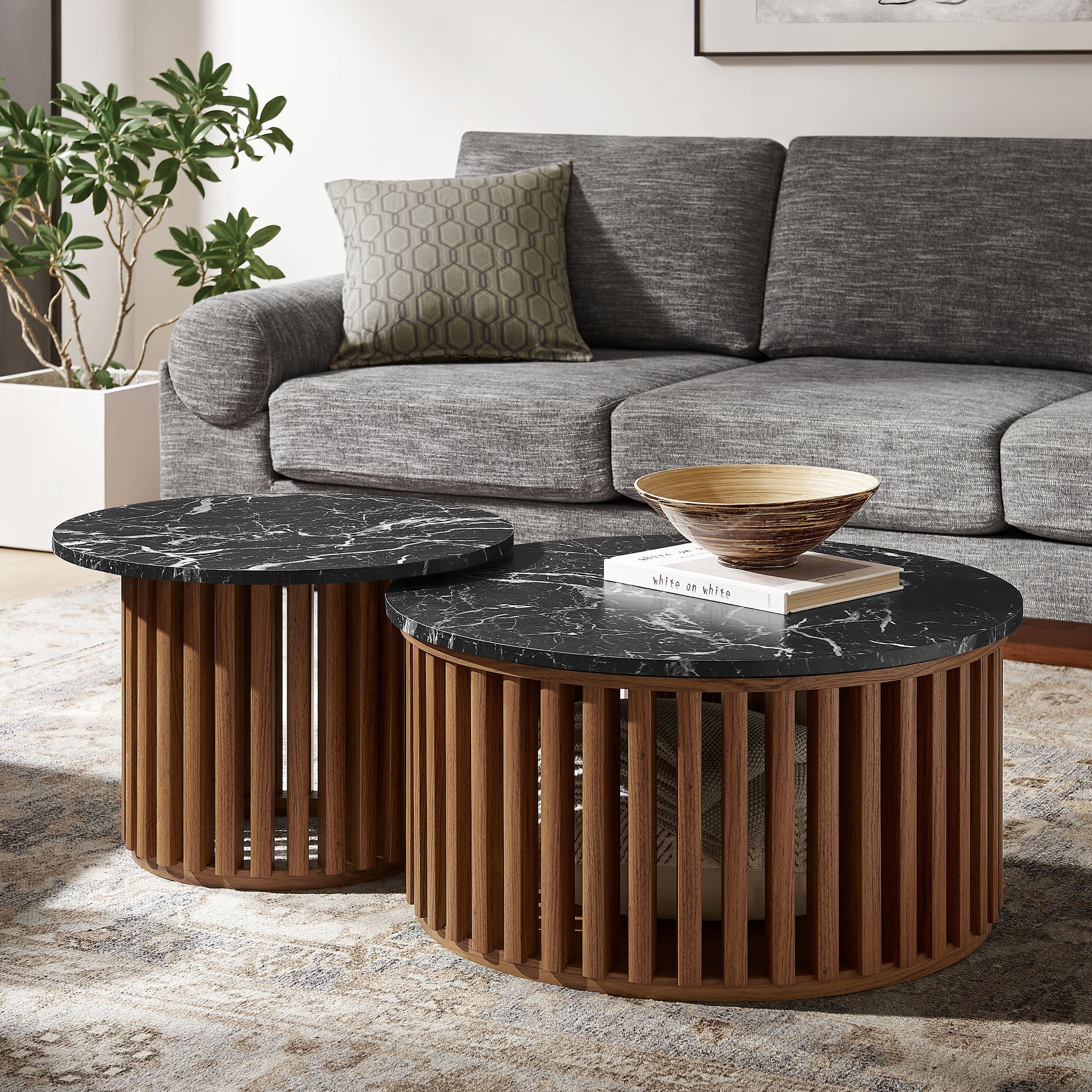 Fortitude Round Faux Marble Top Nesting Coffee Table Set - Best Buy Furniture