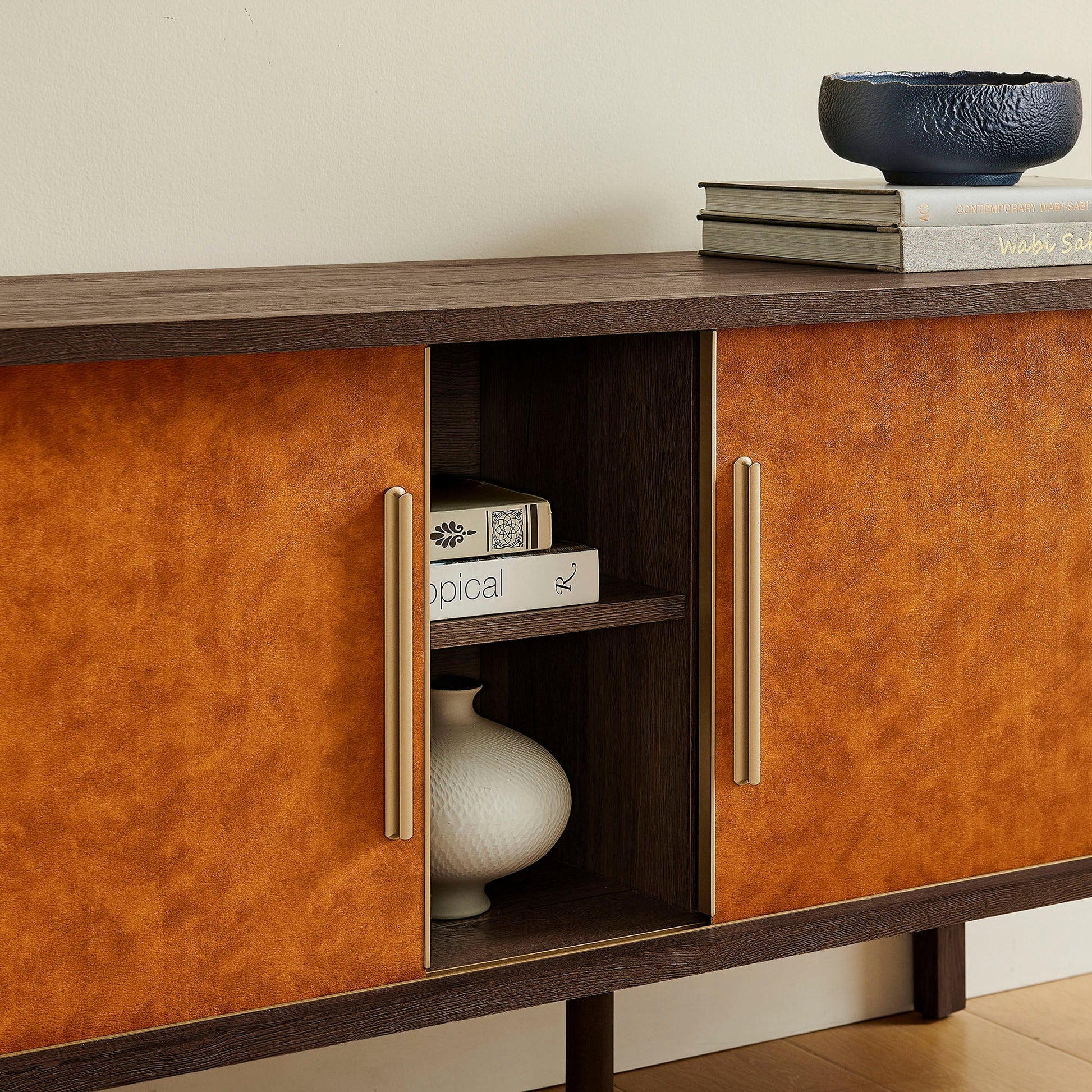 Coralie Curved 71" Vegan Leather Oval TV Stand - Best Buy Furniture