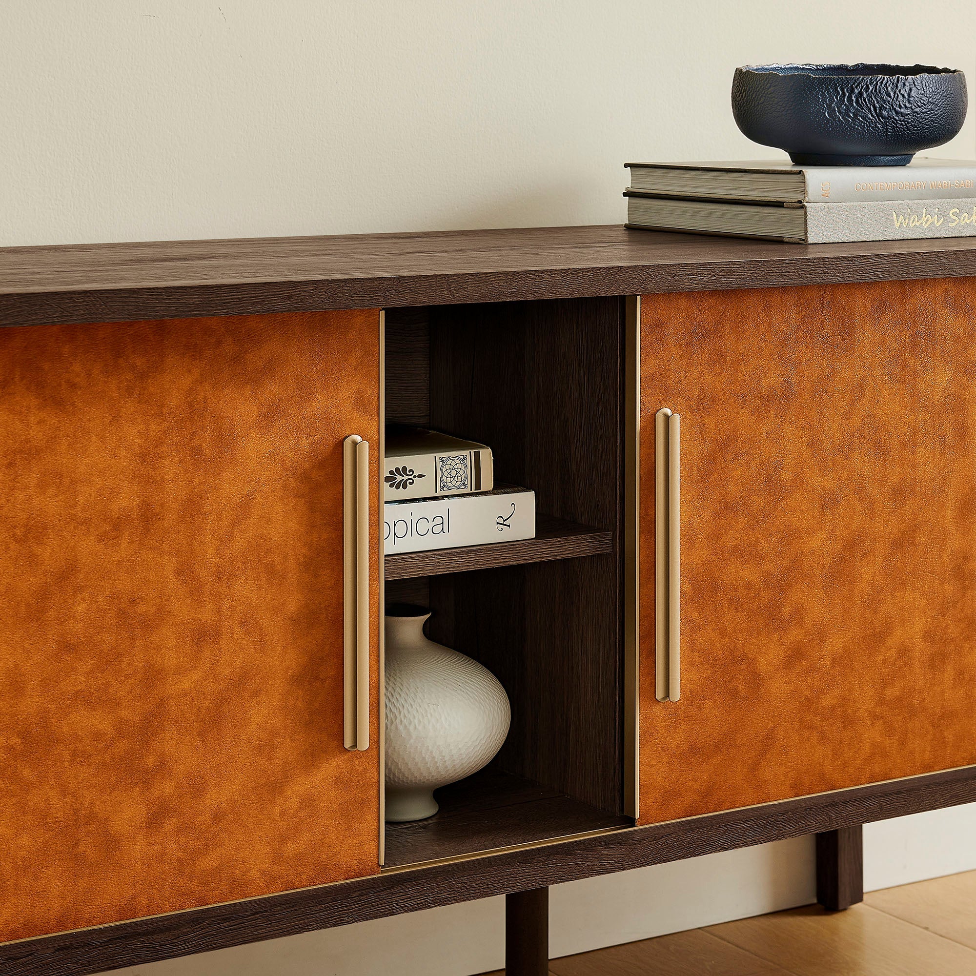 Coralie Curved 71" Vegan Leather Oval TV Stand - Best Buy Furniture