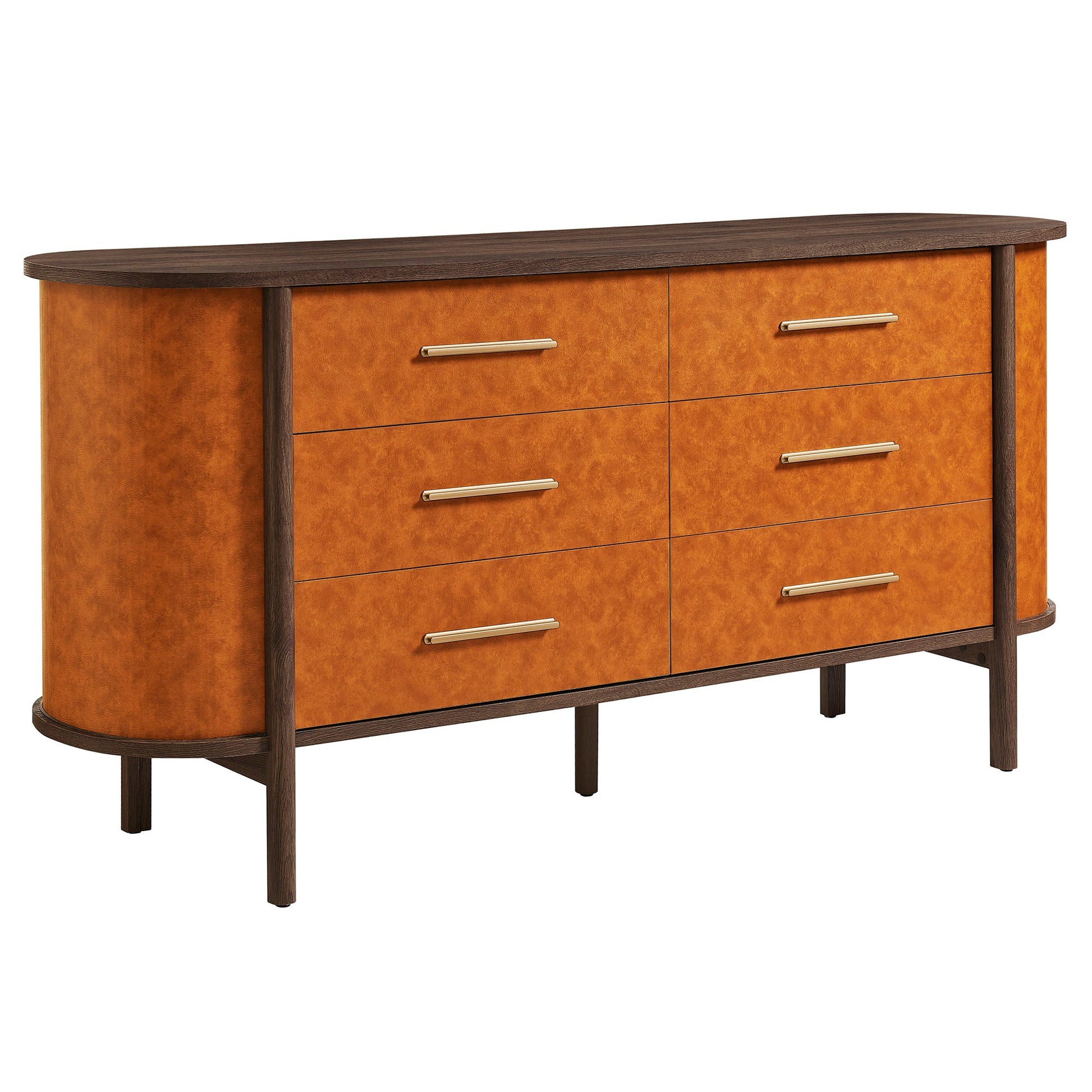 Coralie Curved 6-Drawer Vegan Leather Oval Dresser - Best Buy Furniture