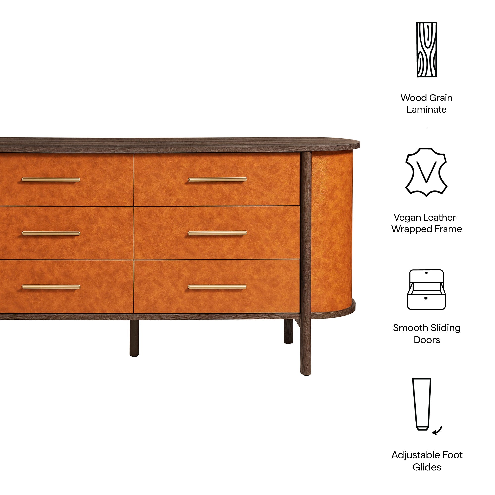 Coralie Curved 6-Drawer Vegan Leather Oval Dresser - Best Buy Furniture