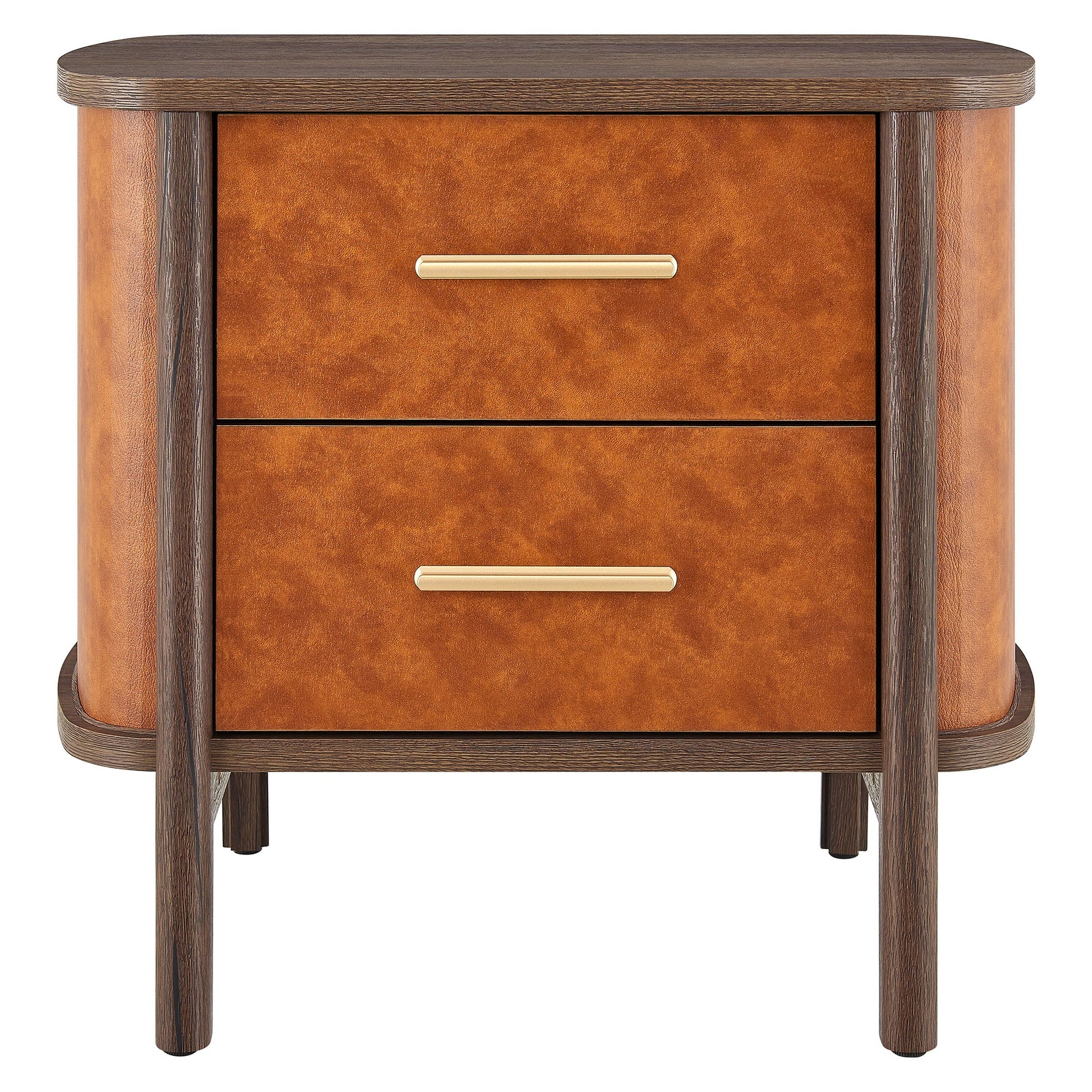 Coralie 2-Drawer Curved Vegan Leather Nightstand - Best Buy Furniture
