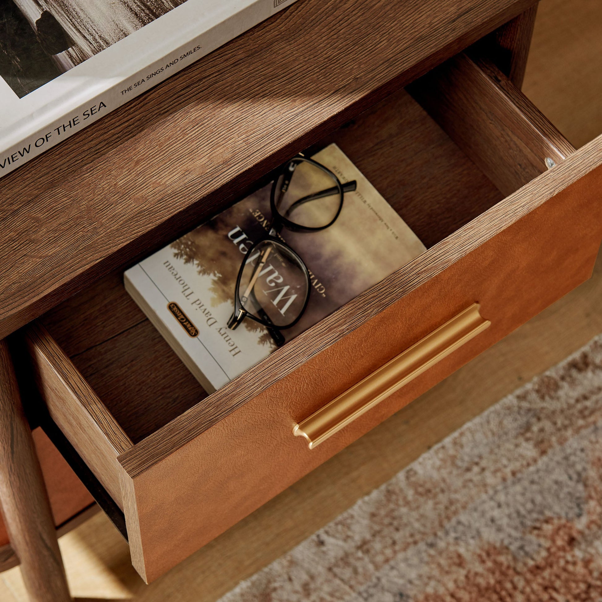 Coralie 2-Drawer Curved Vegan Leather Nightstand - Best Buy Furniture