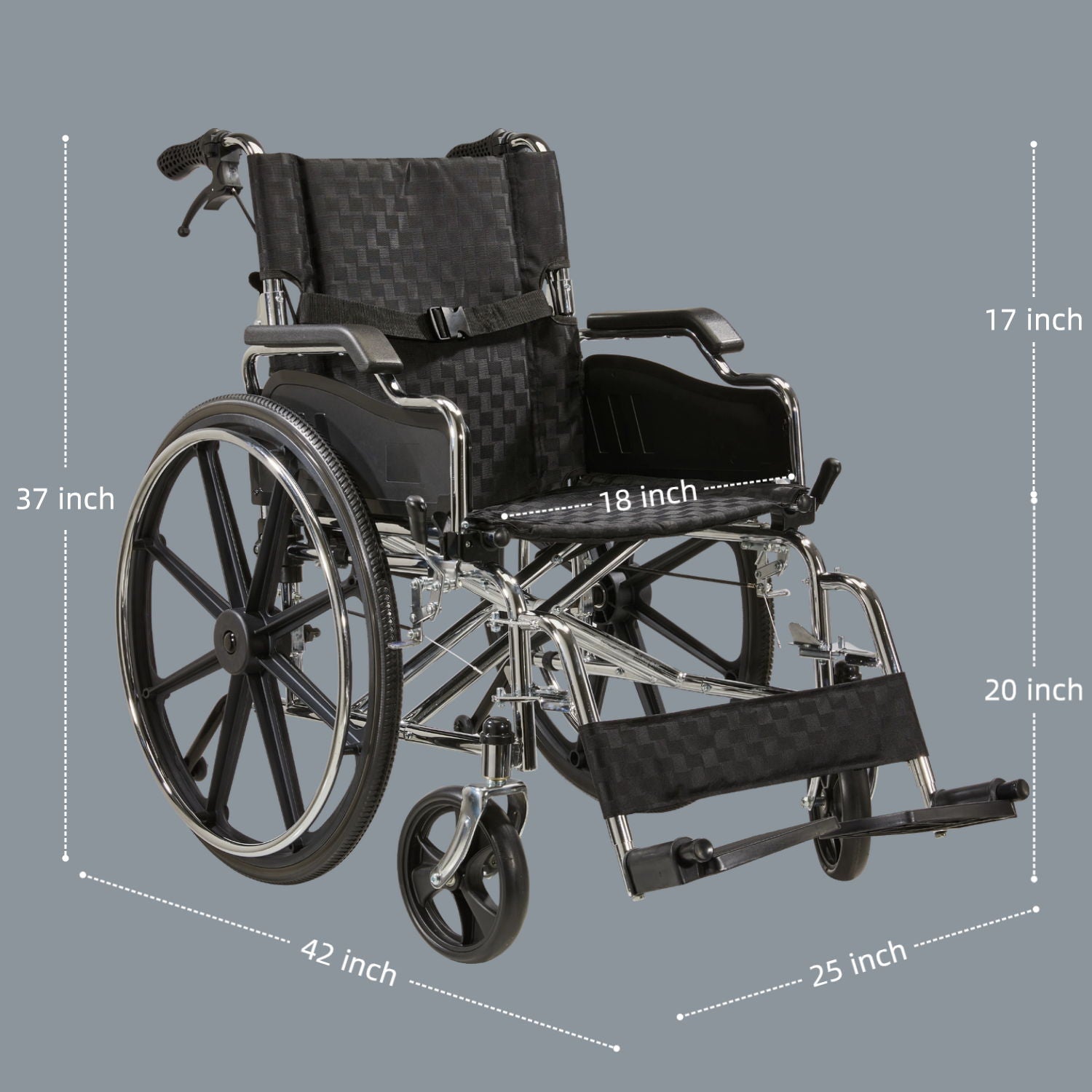 Lightweight Wheelchair Foldable For Adults, Manual Transport Chair With Double Brakes