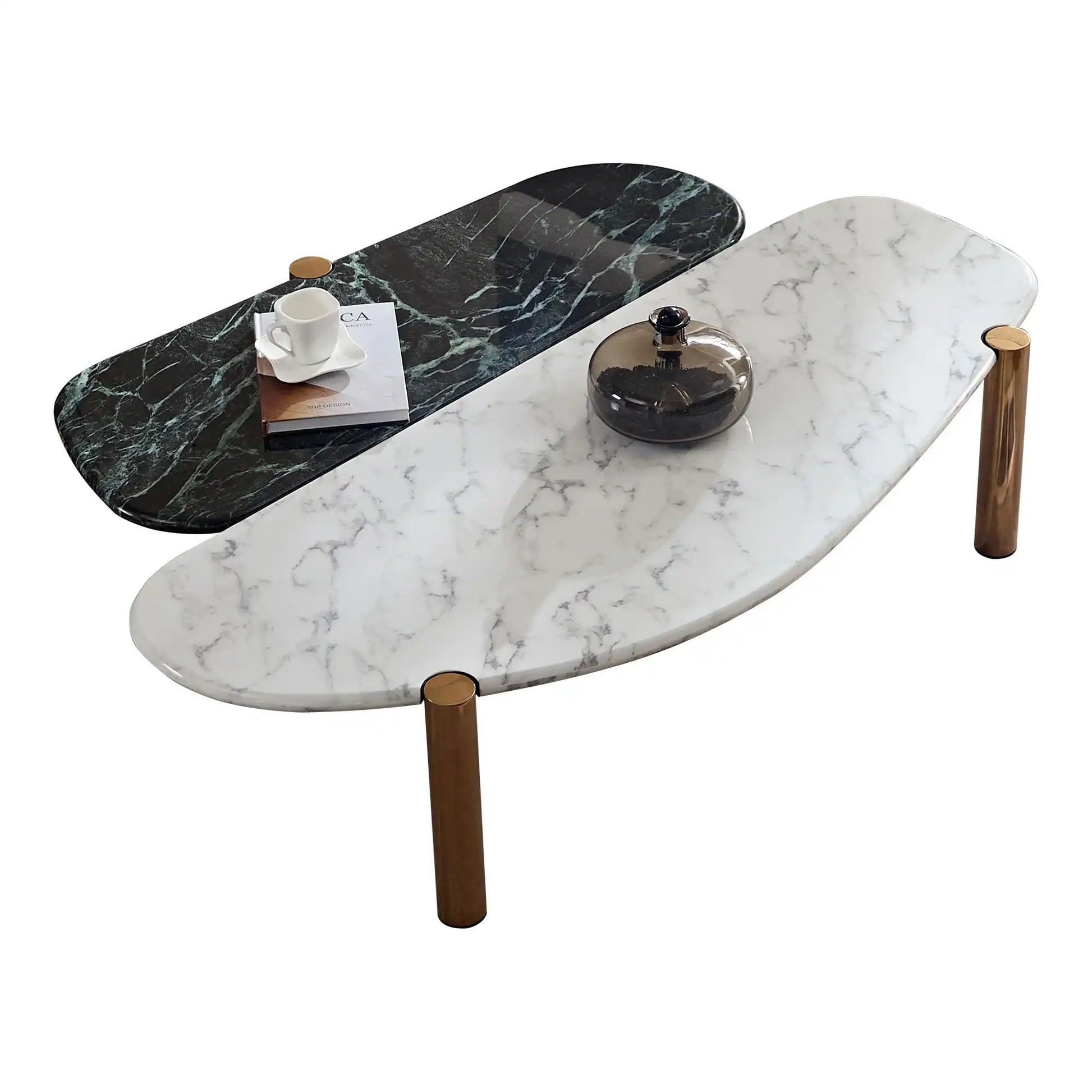 Faux Marble Coffee Tables Accent Tea Tables with Gold Metal Foot for Living Room Home Office - Best Buy Furniture