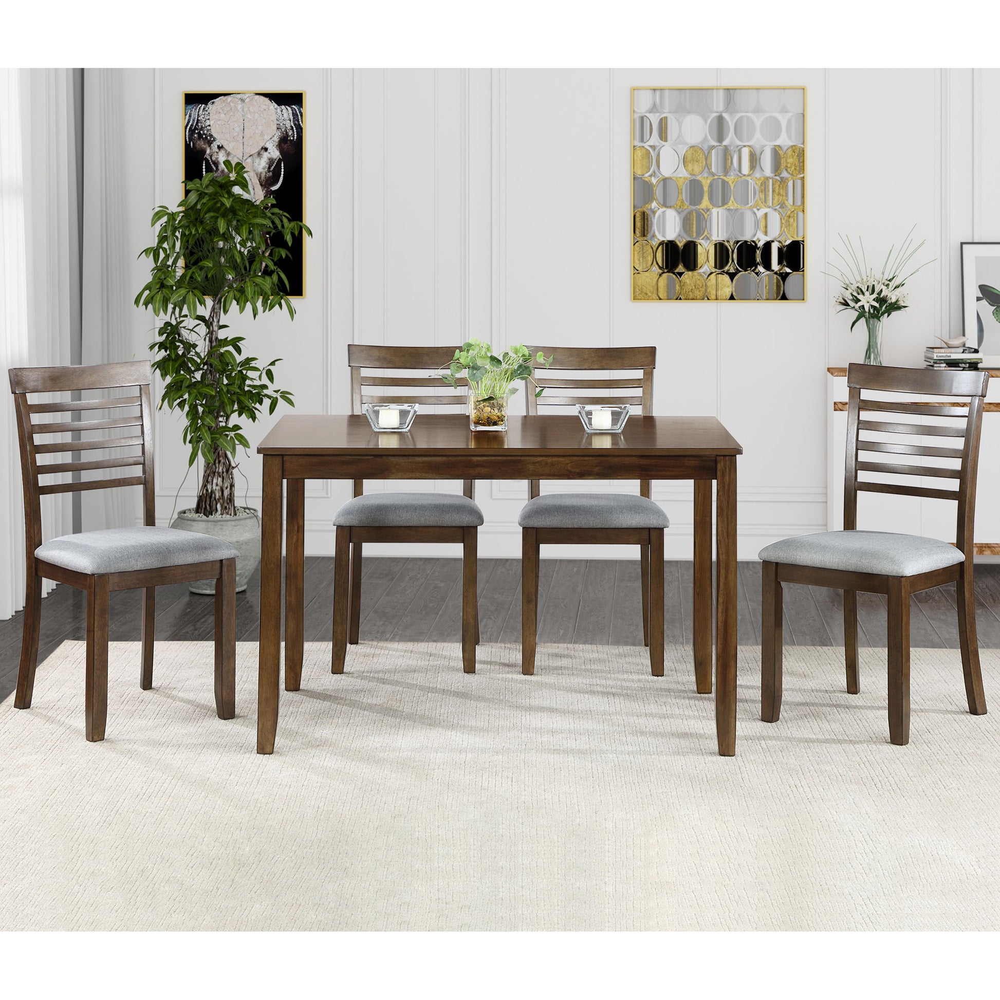 5 Pieces Modern Dining Set, Rectangular Wooden Dining Table With 4 Upholstered Chairs - Best Buy Furniture