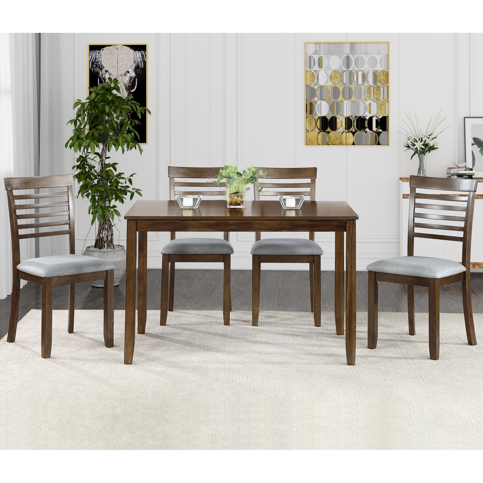 5 Pieces Modern Dining Set, Rectangular Wooden Dining Table With 4 Upholstered Chairs - Best Buy Furniture