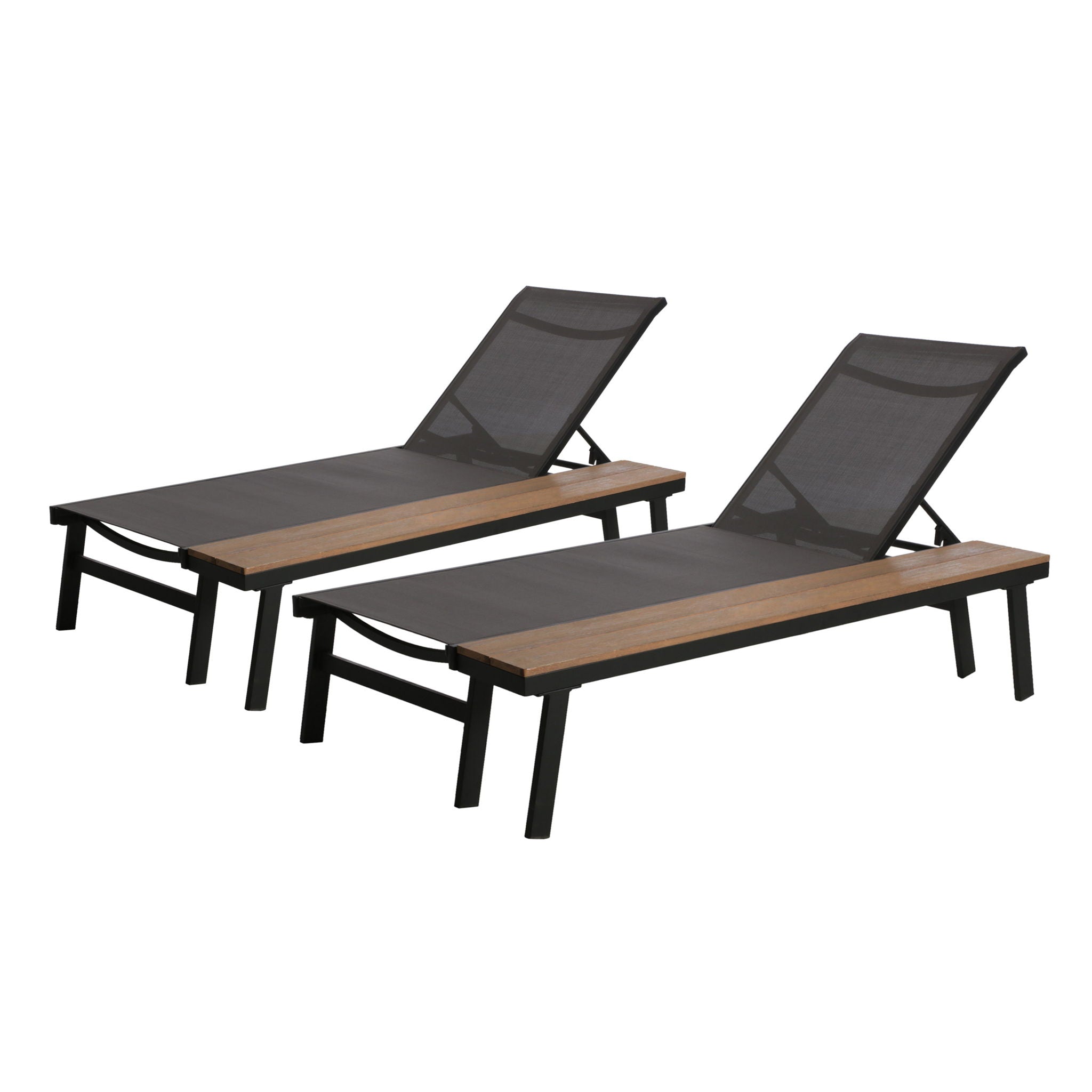 Waterloo - Chaise Lounge With Attached Wood Side Table (Set of 2) Adjustable Eucalyptus Wood And - Gray / Black - Best Buy Furniture