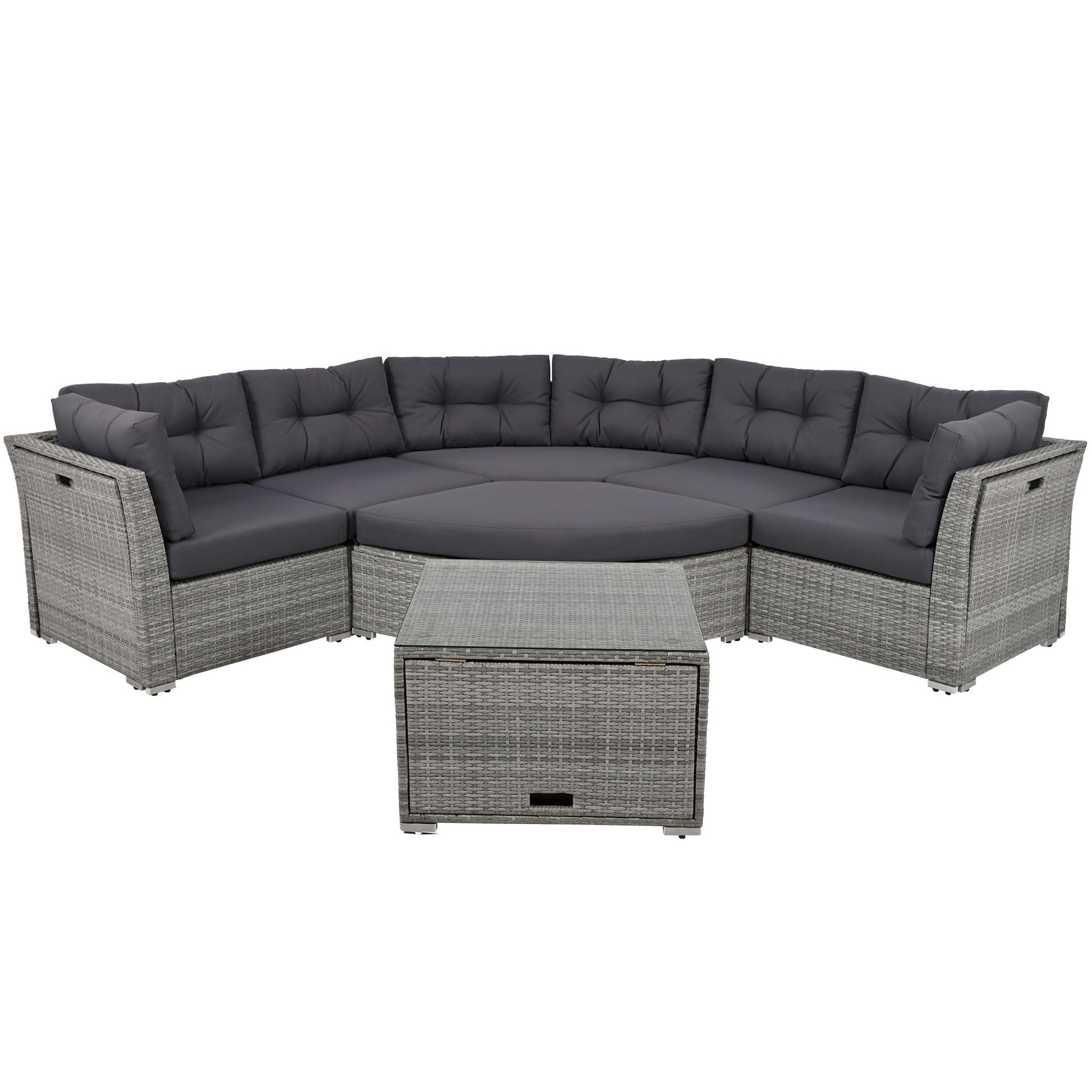Elegant Patio Furniture Set Outdoor Daybed Rattan Sectional With Cushions And Center Table - Gray - Best Buy Furniture